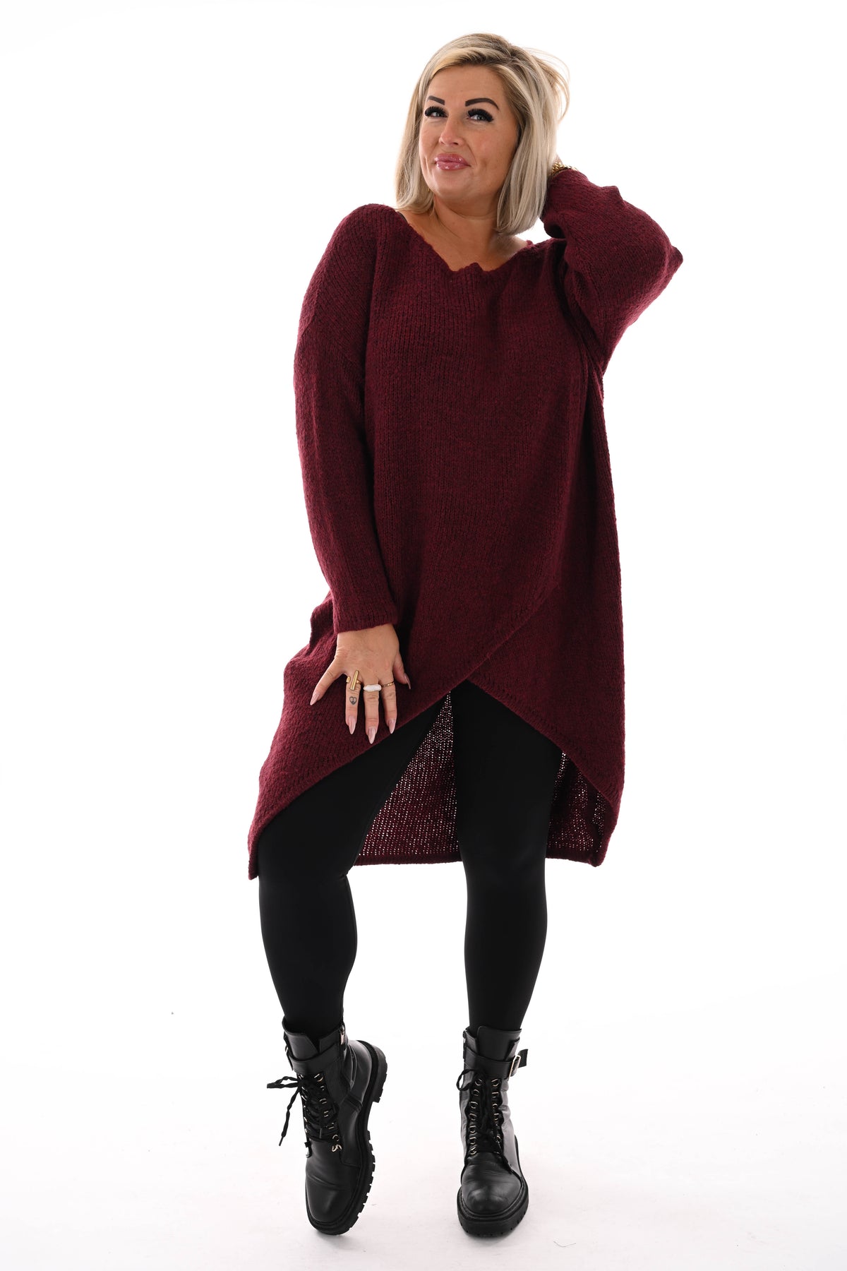 Gebreide overslag trui bordeaux