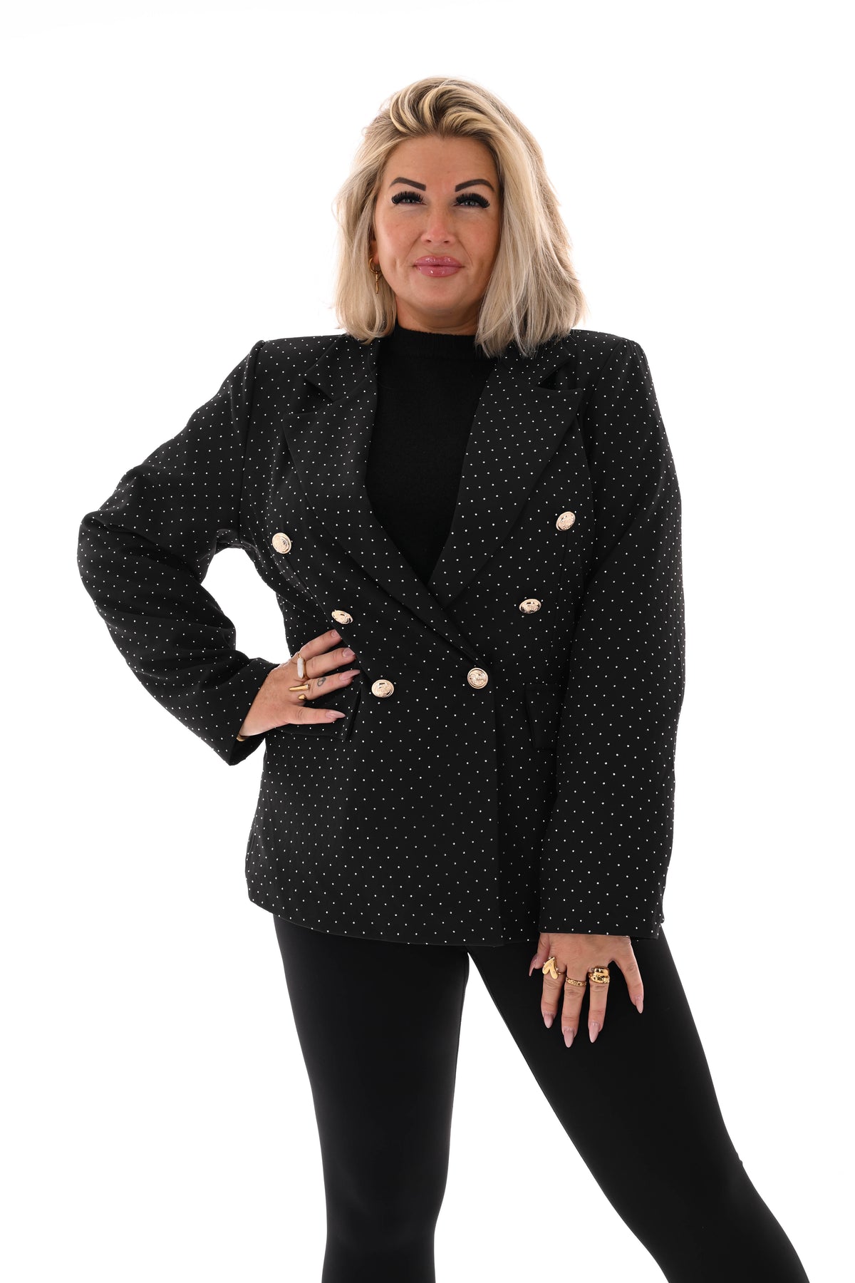 Blazer met strass en knoopsluiting zwart/zilver