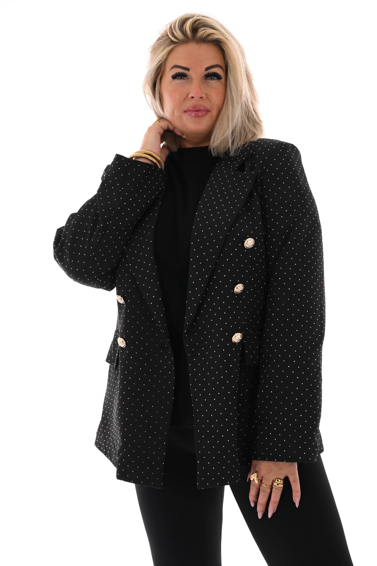 Blazer met strass en knoopsluiting zwart/zilver