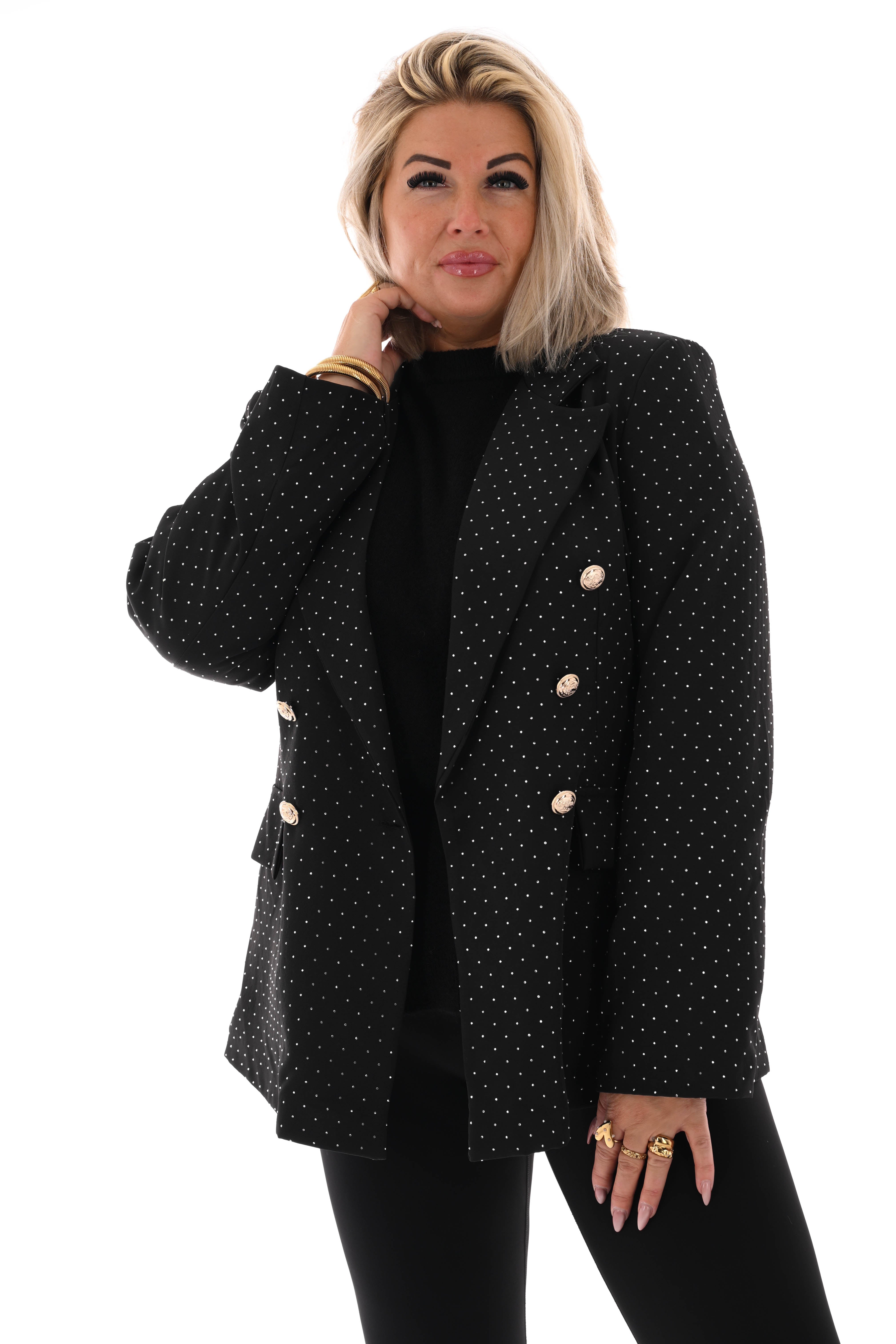 Blazer met strass en knoopsluiting zwart/zilver