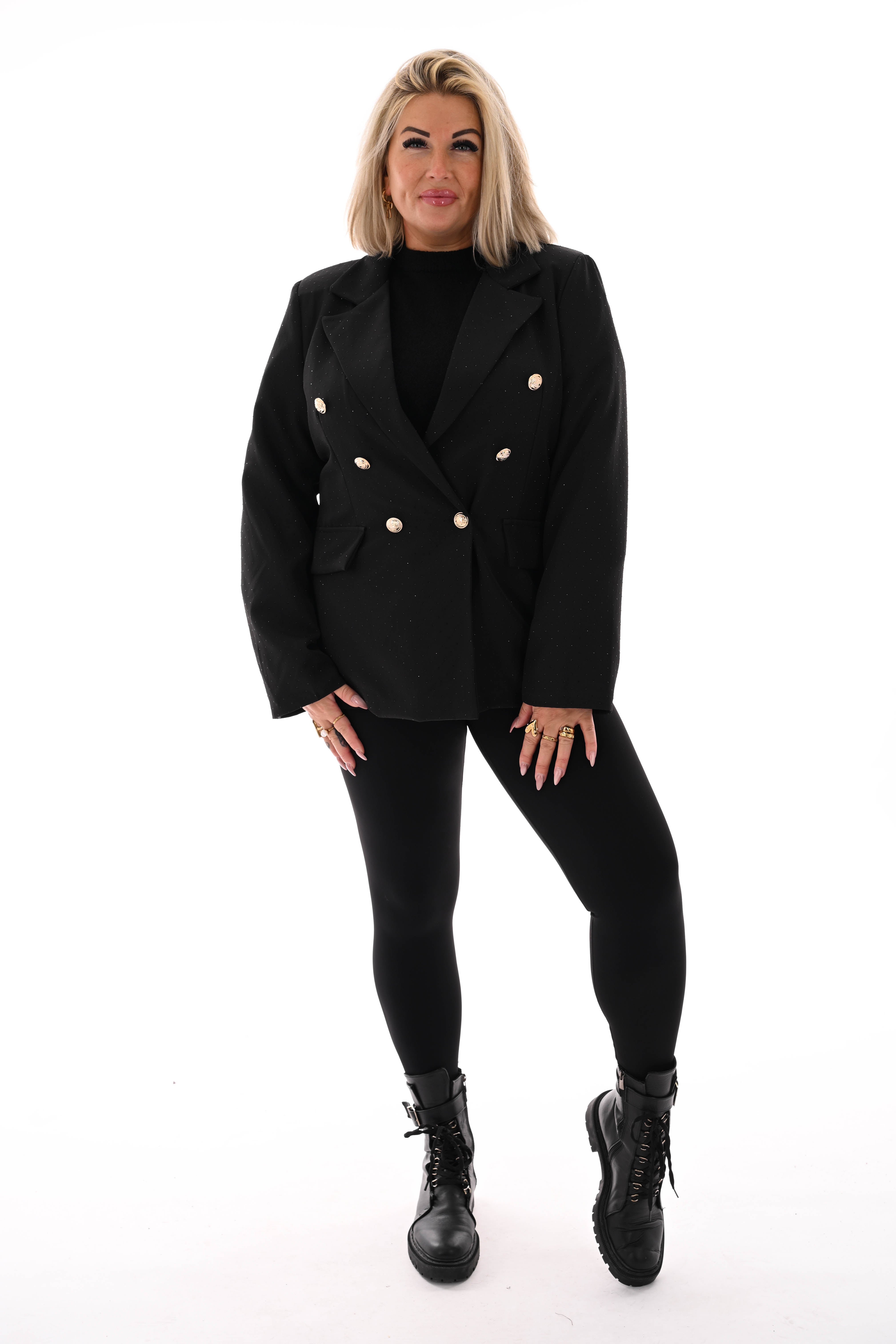 Blazer met strass en knoopsluiting zwart