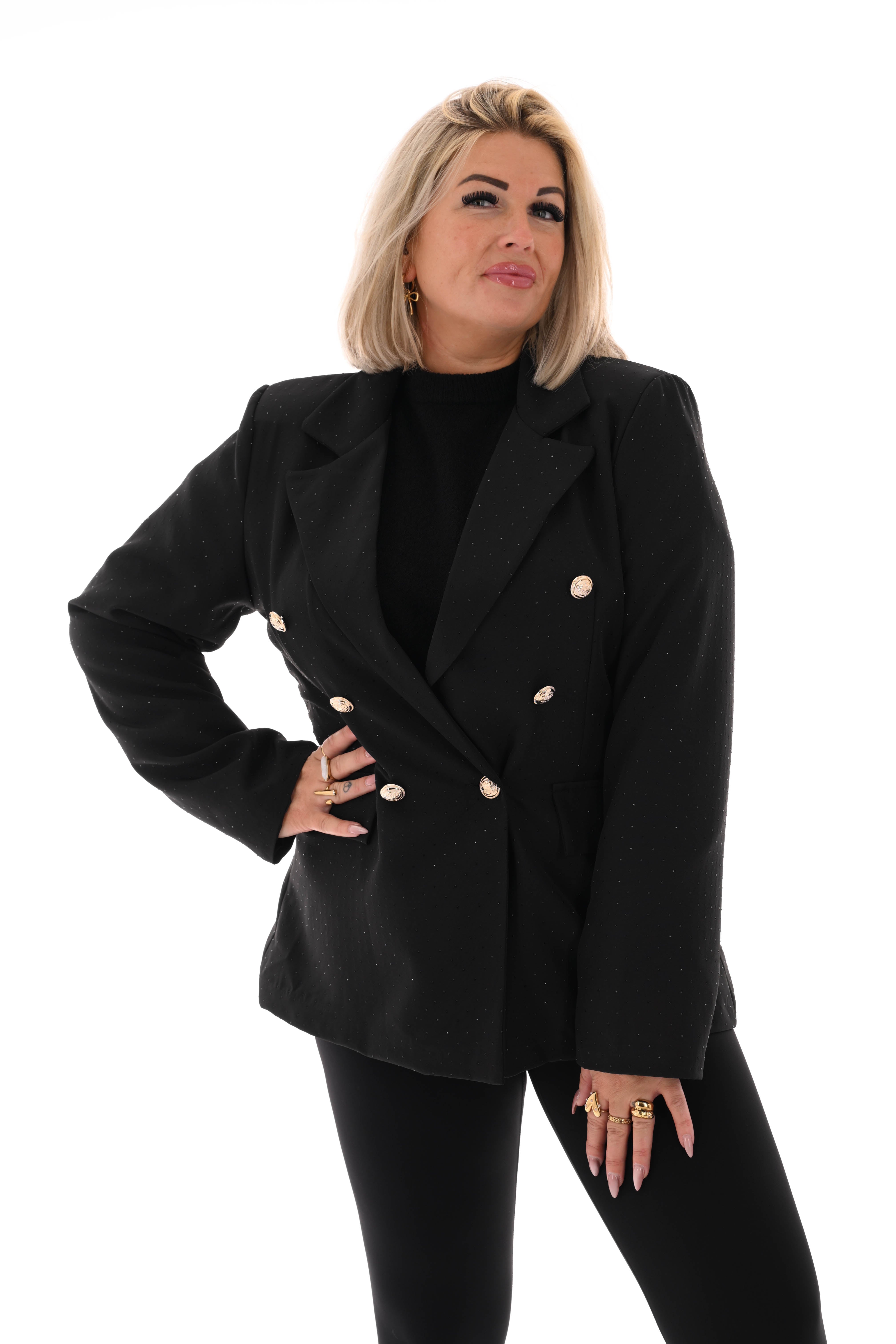 Blazer met strass en knoopsluiting zwart