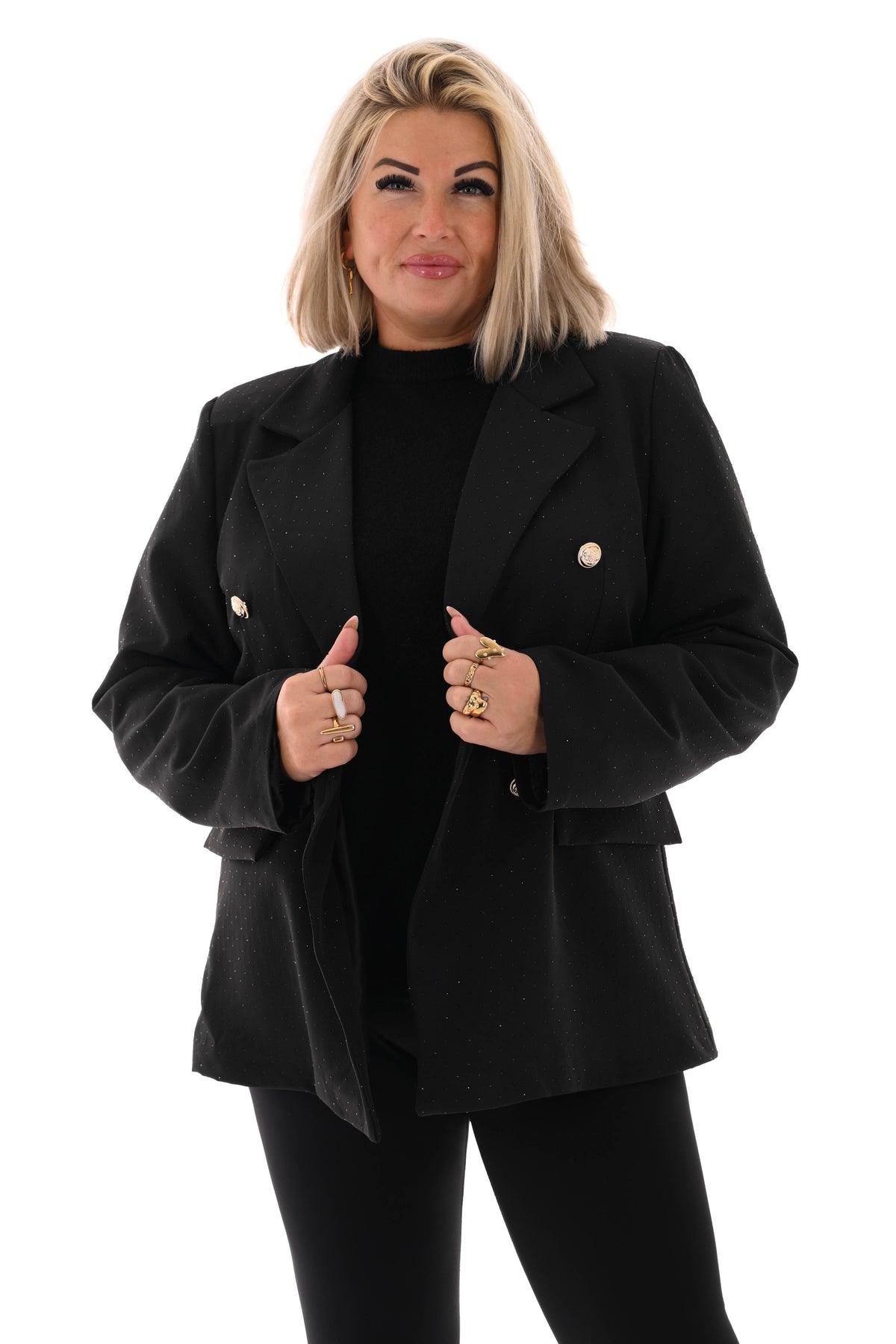 Blazer met strass en knoopsluiting zwart