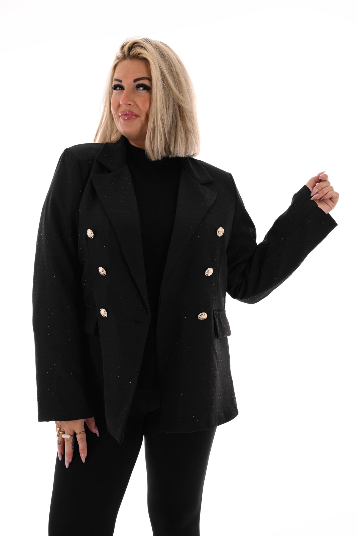 Blazer met strass en knoopsluiting zwart