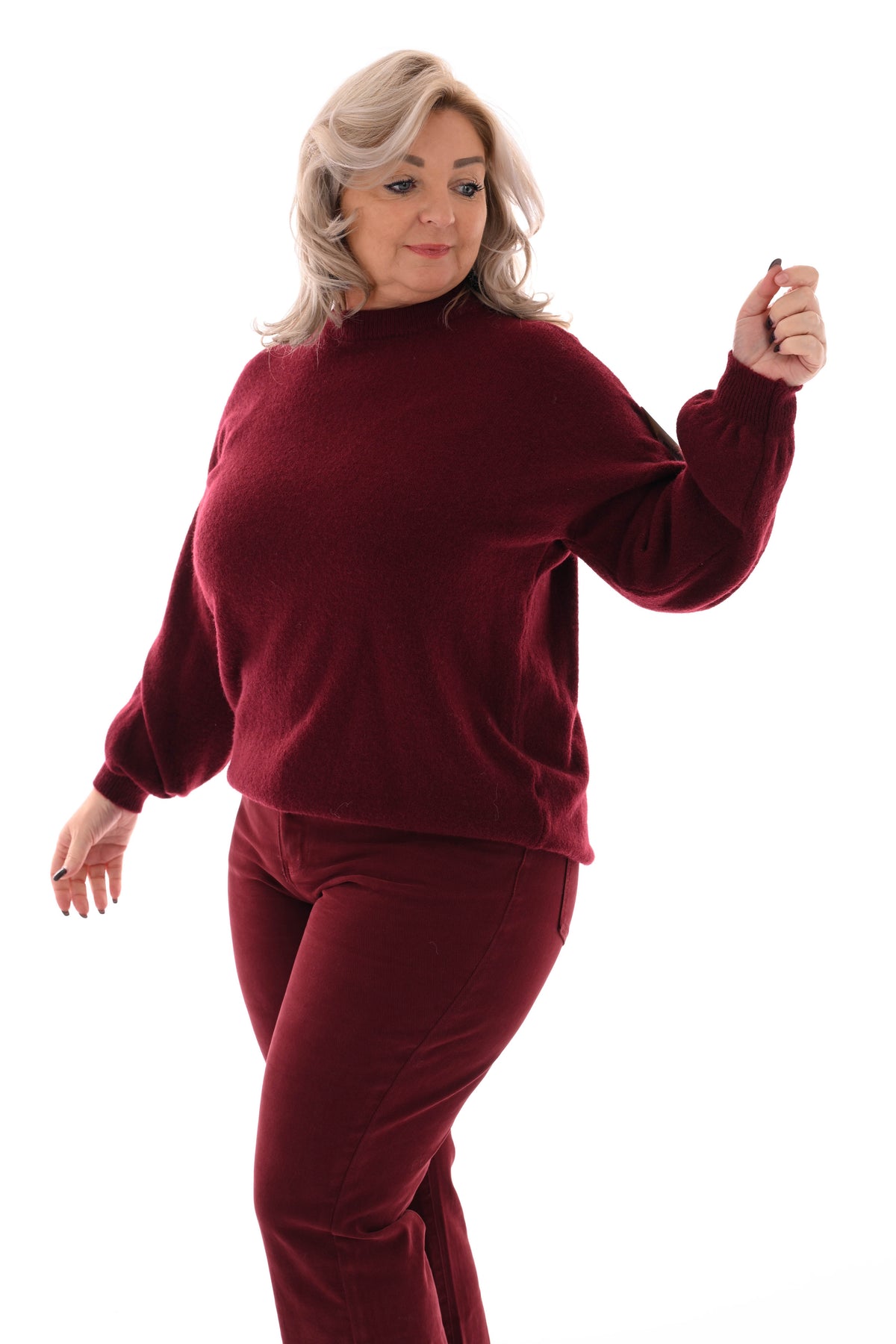 Fijn gebreide trui ronde hals uni bordeaux