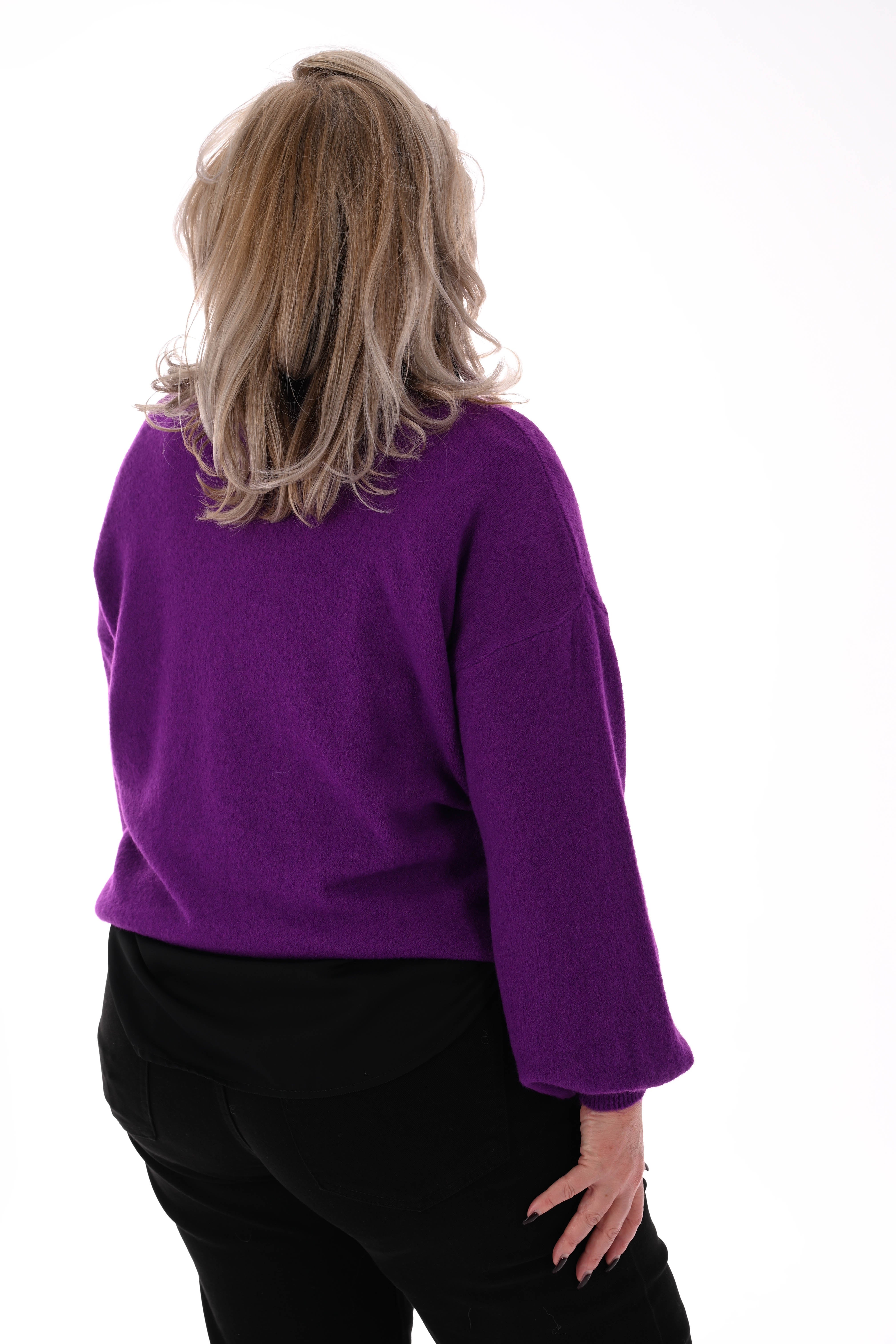 Fijn gebreide trui ronde hals uni paars