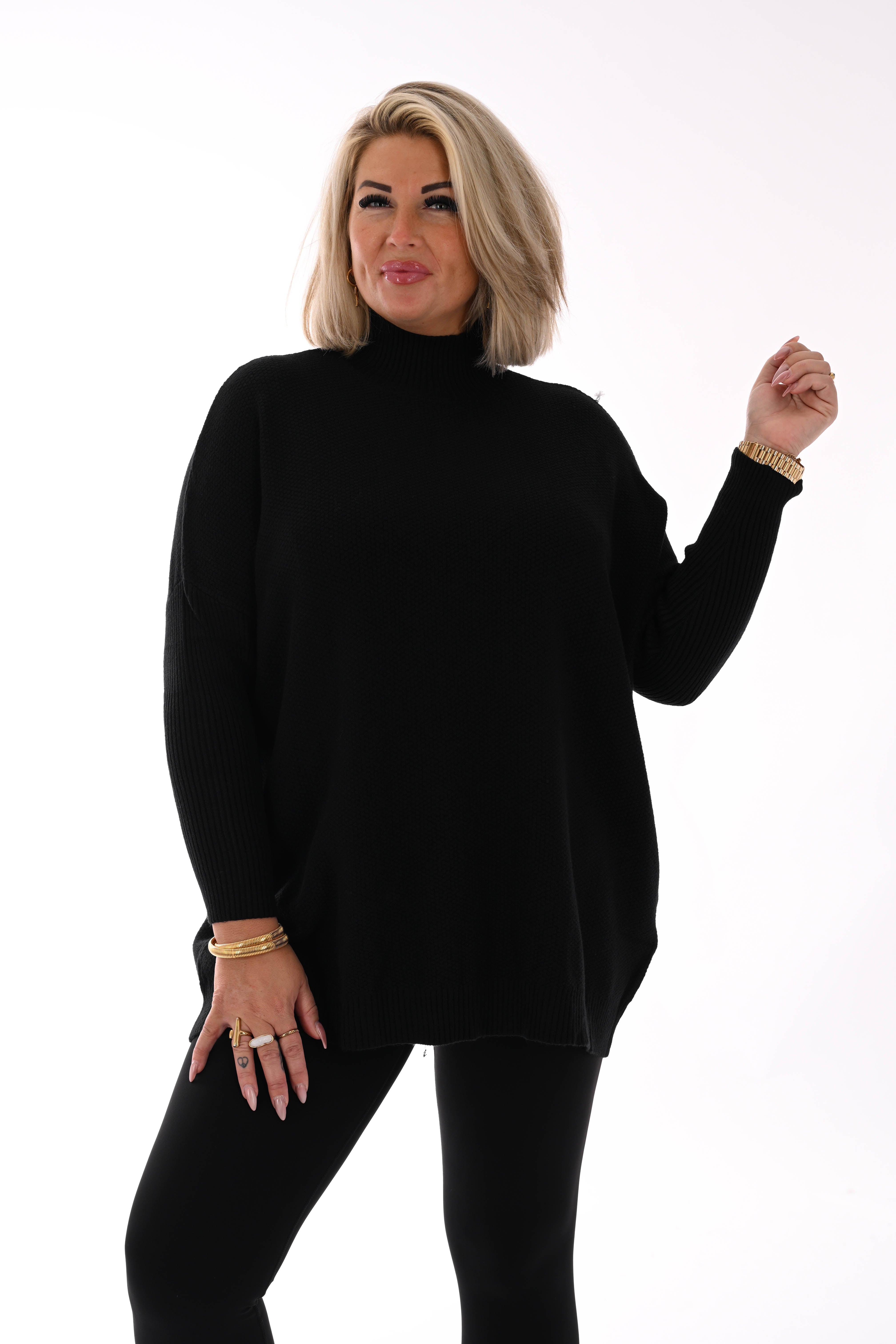 Trui structuur uni zwart