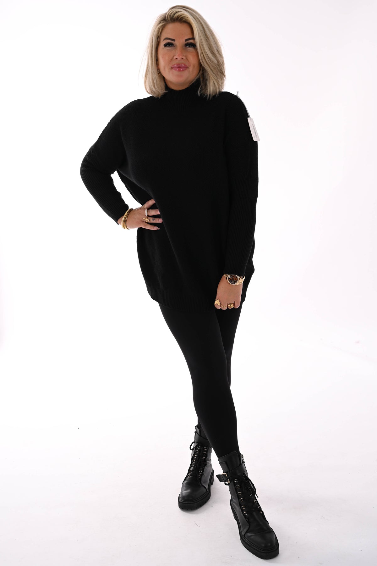 Trui structuur uni zwart