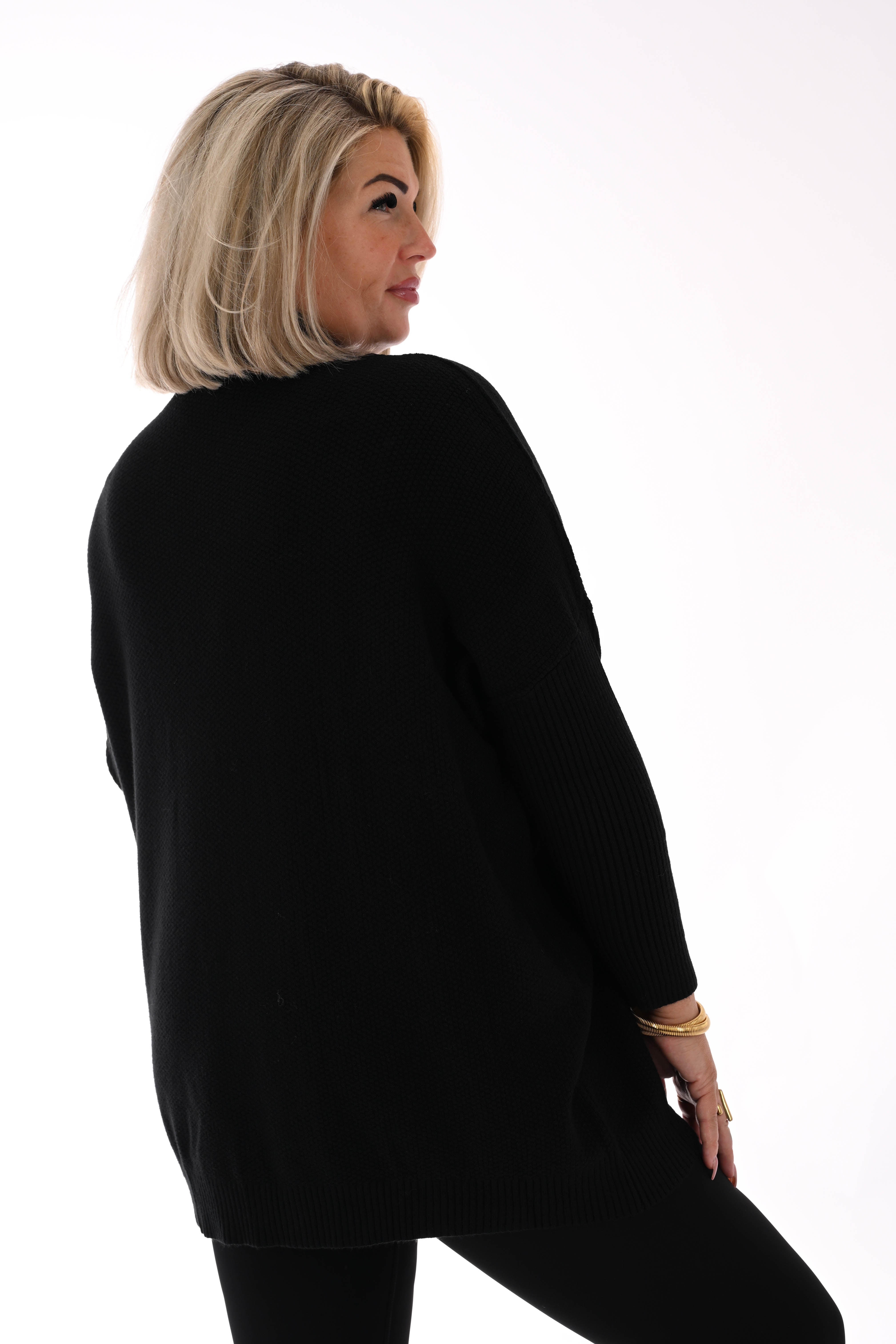 Trui structuur uni zwart