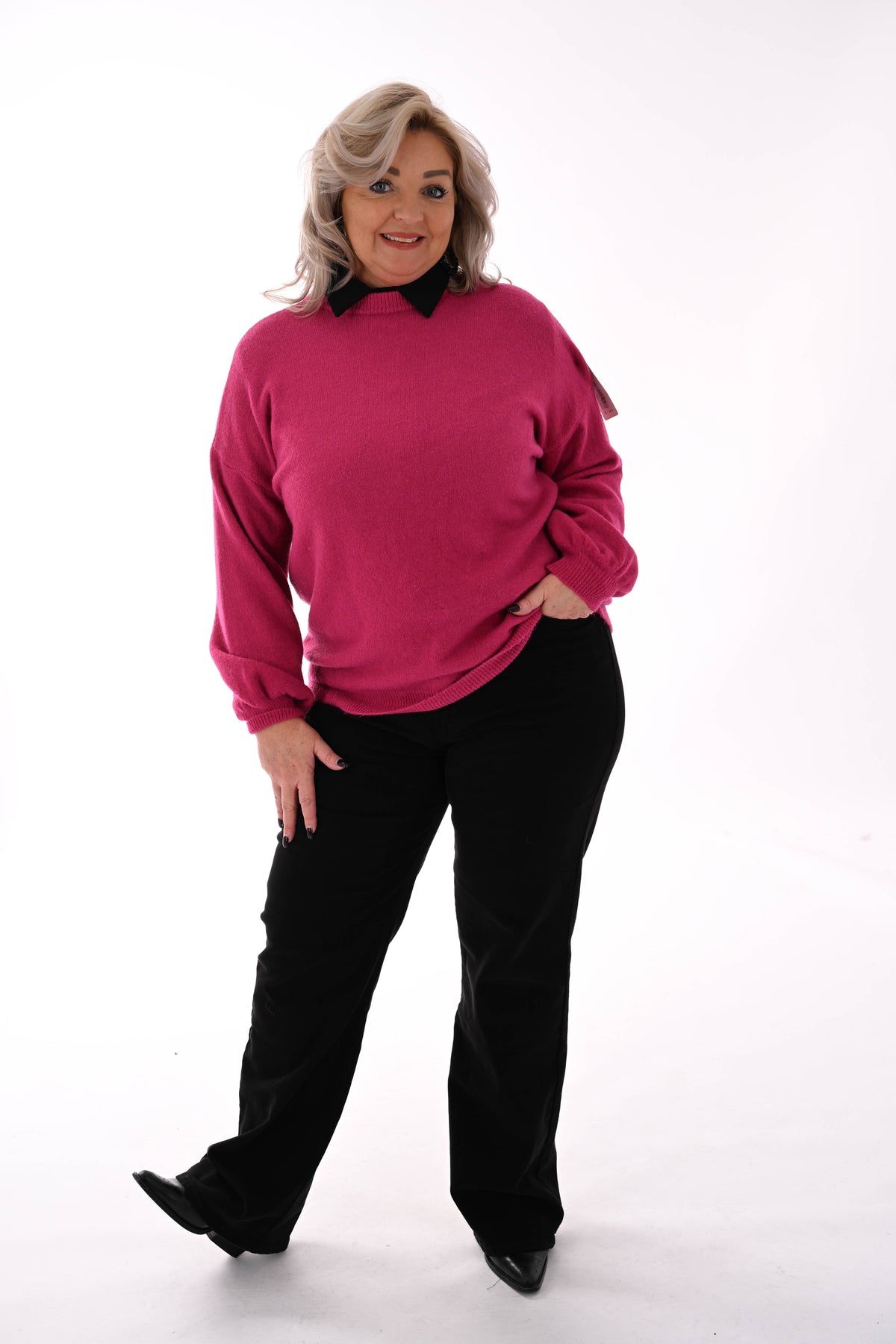 Fijn gebreide trui ronde hals uni roze