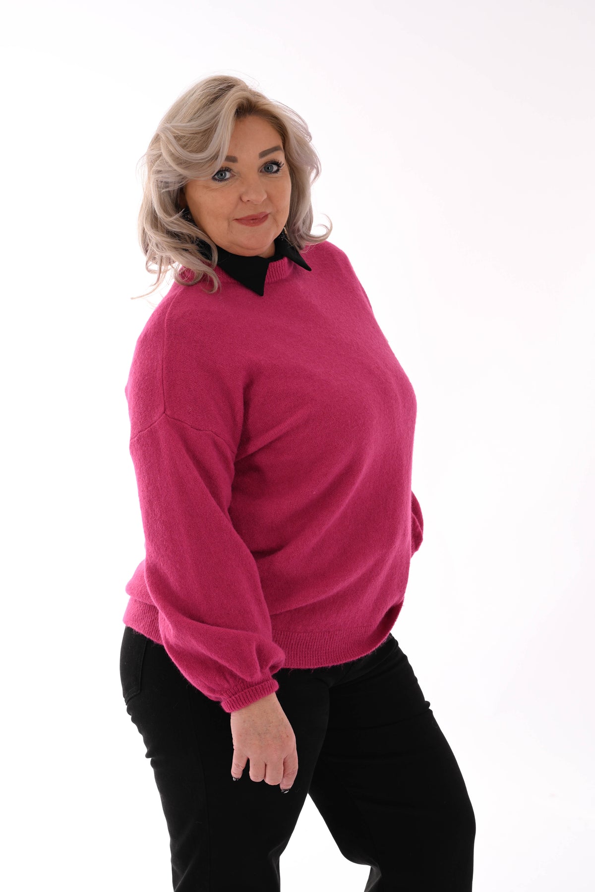 Fijn gebreide trui ronde hals uni roze