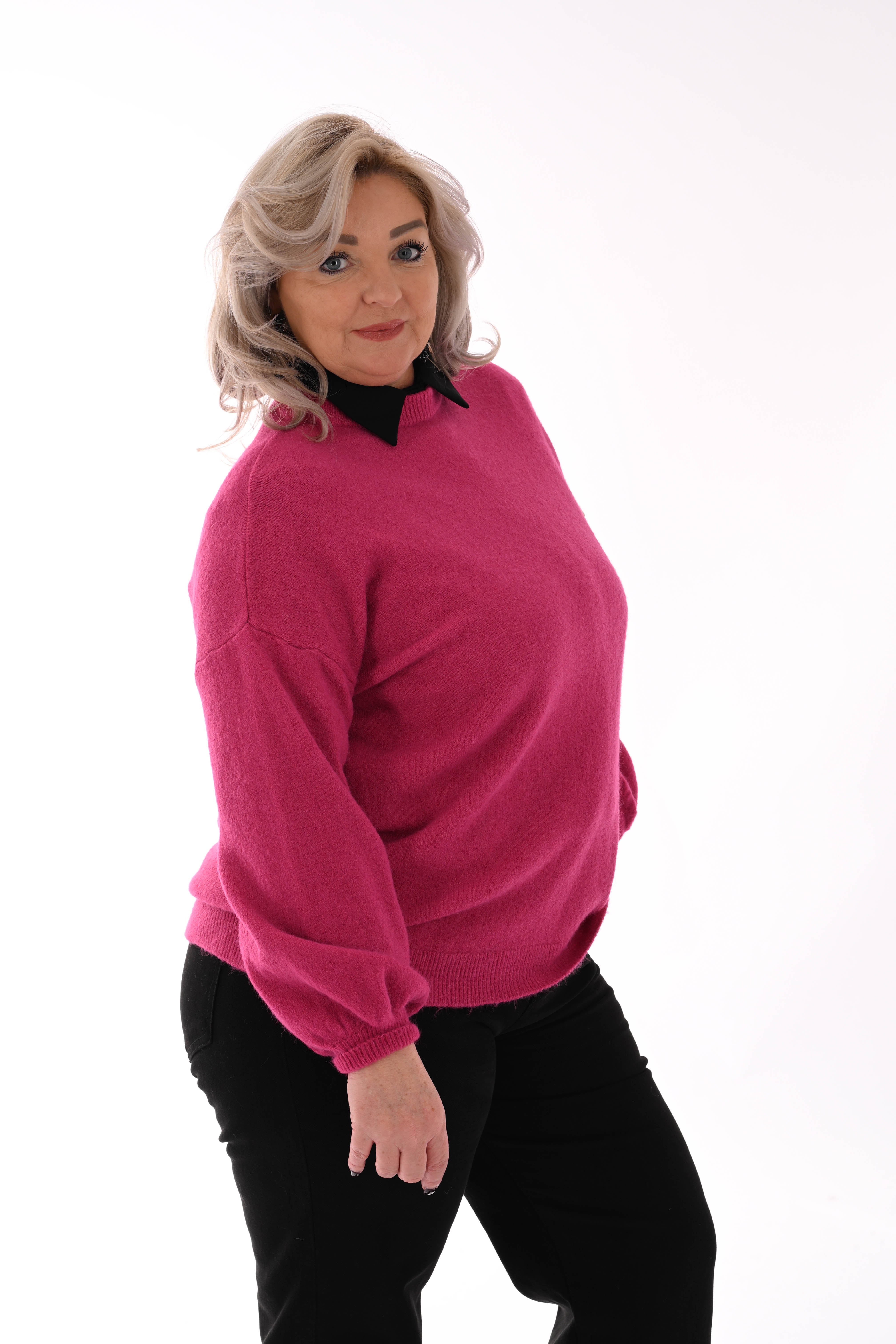 Fijn gebreide trui ronde hals uni roze