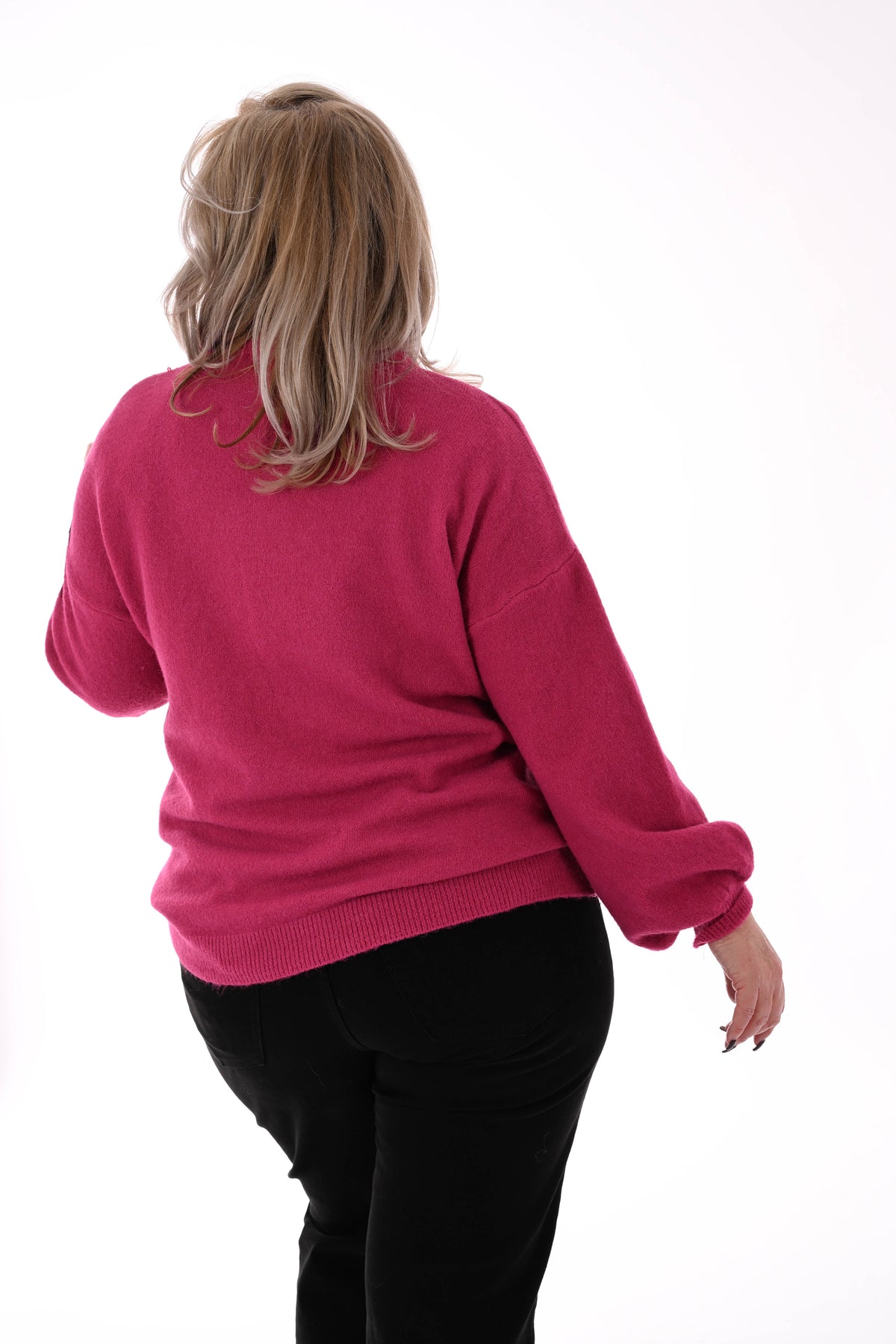 Fijn gebreide trui ronde hals uni roze