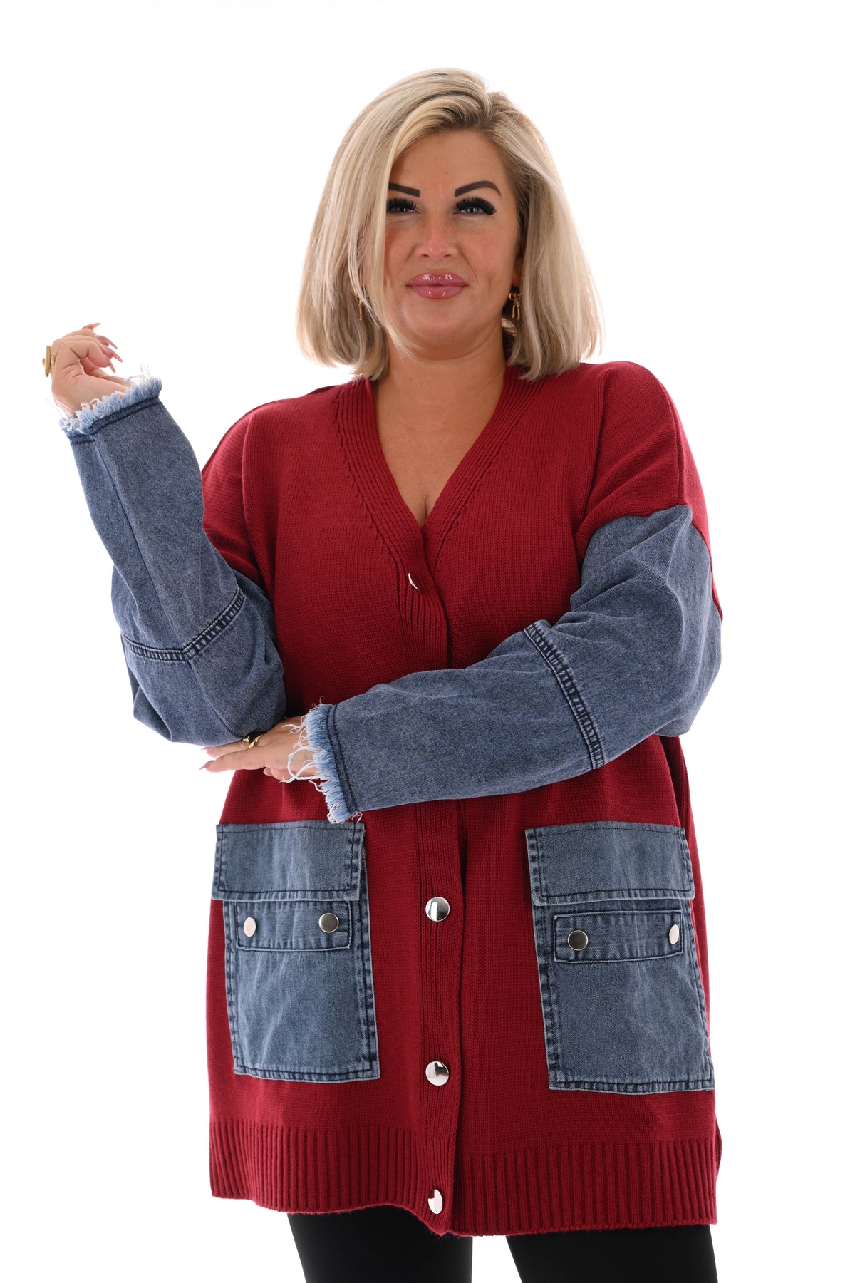 Gebreid vest met jeans rood