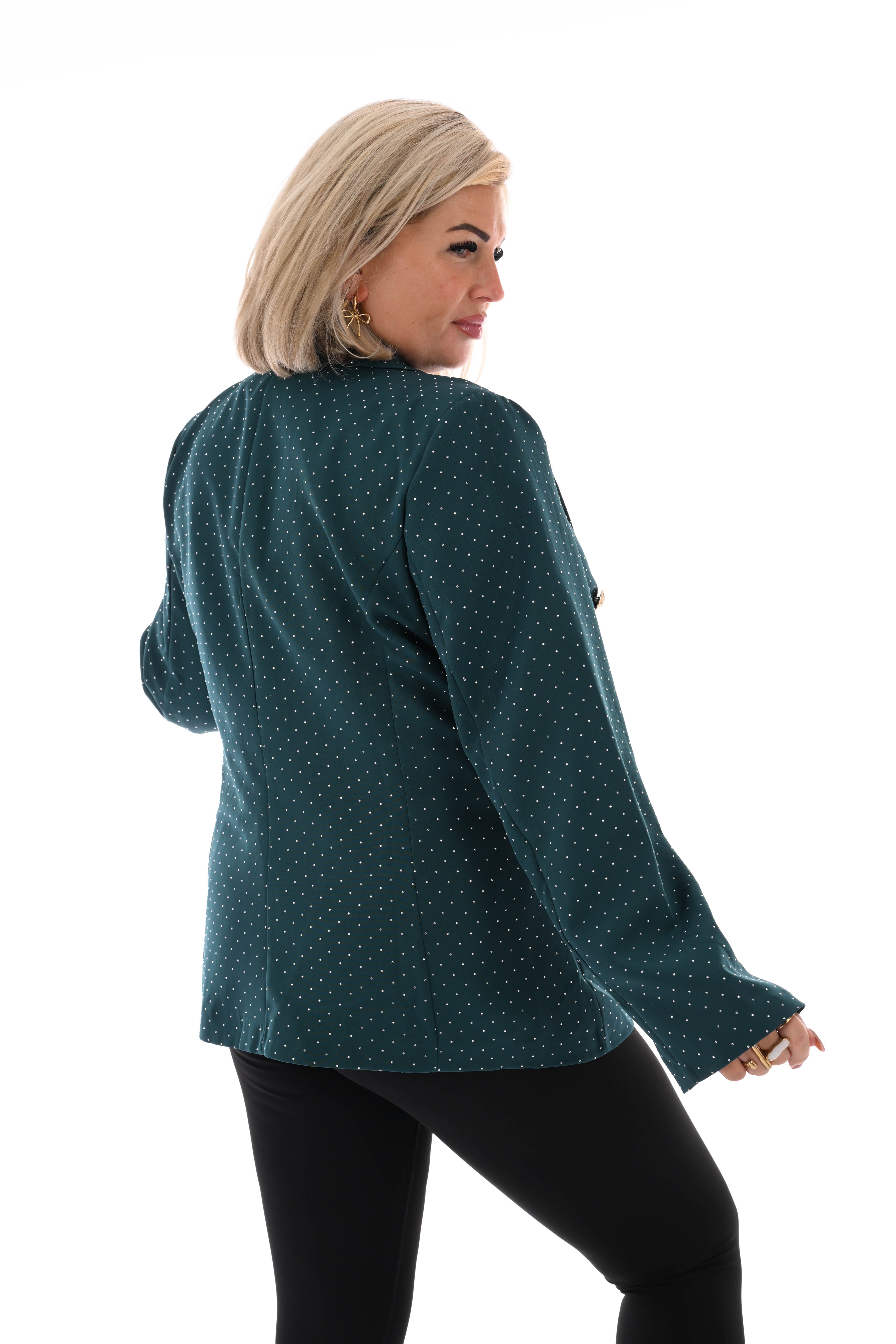 Blazer met strass en knoopsluiting petrol