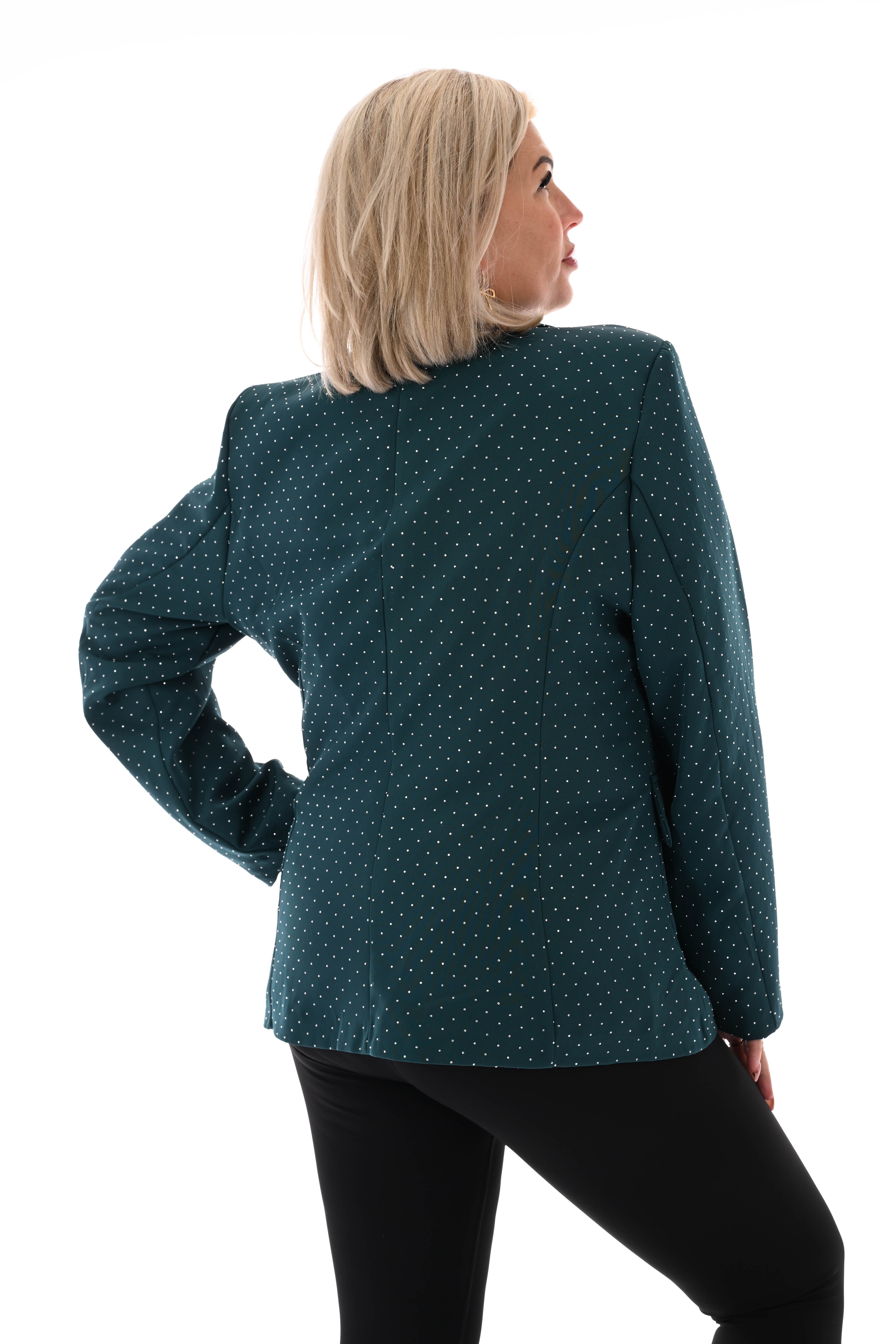 Blazer met strass en knoopsluiting petrol