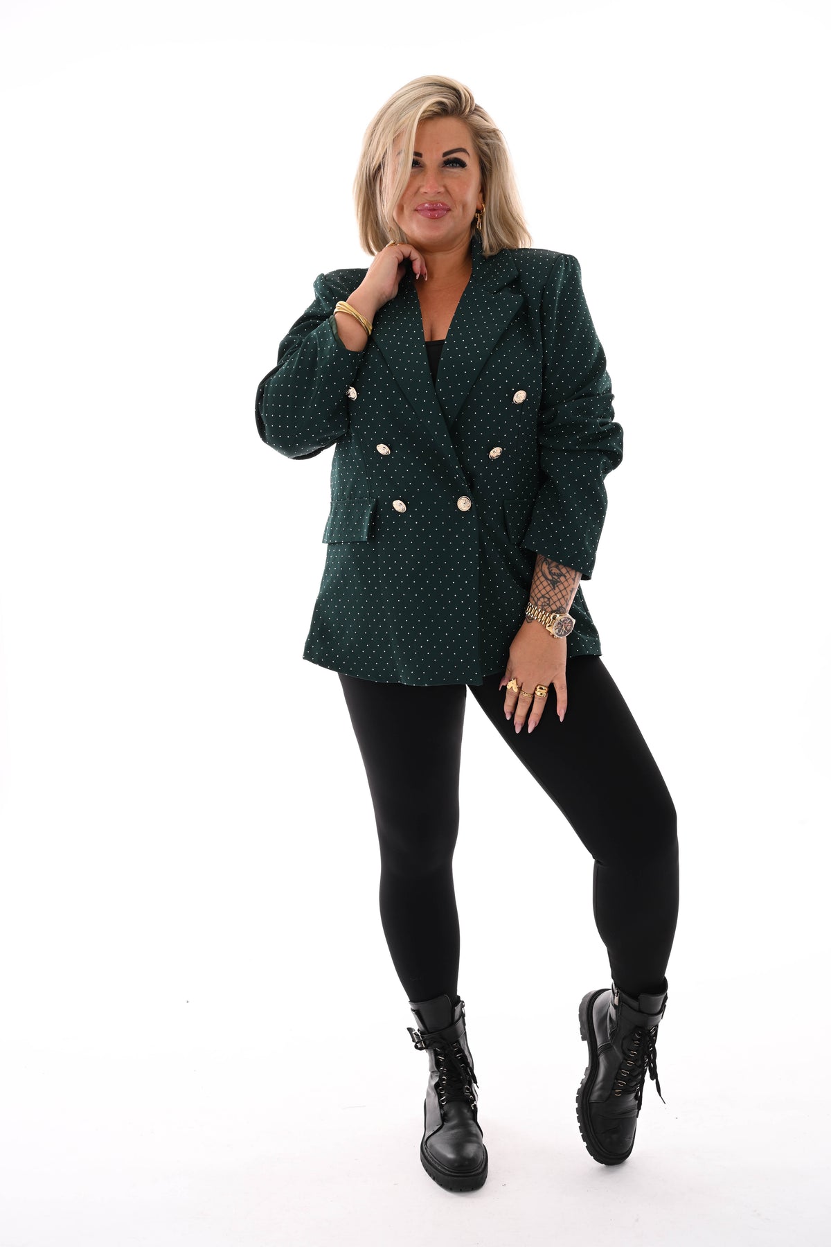 Blazer met strass en knoopsluiting donkergroen