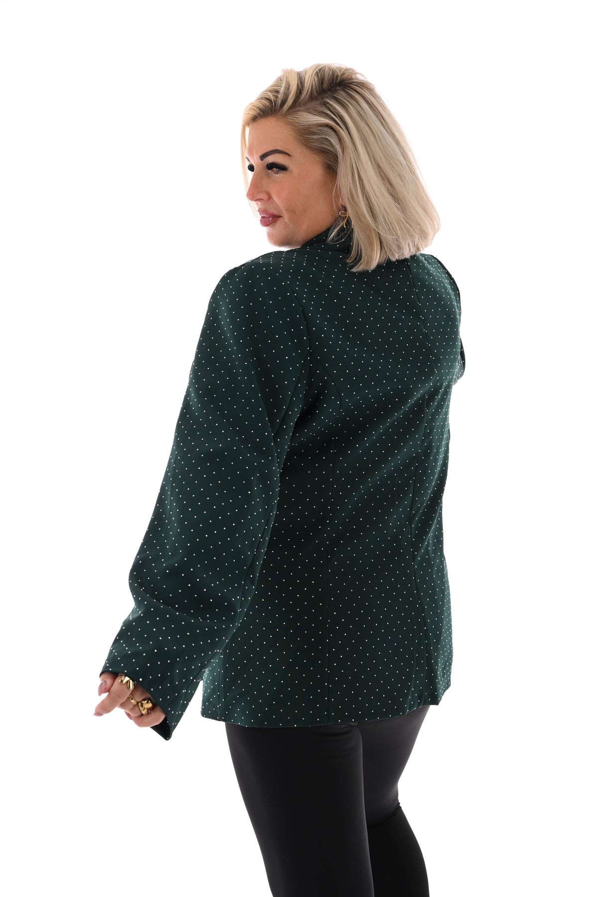 Blazer met strass en knoopsluiting donkergroen