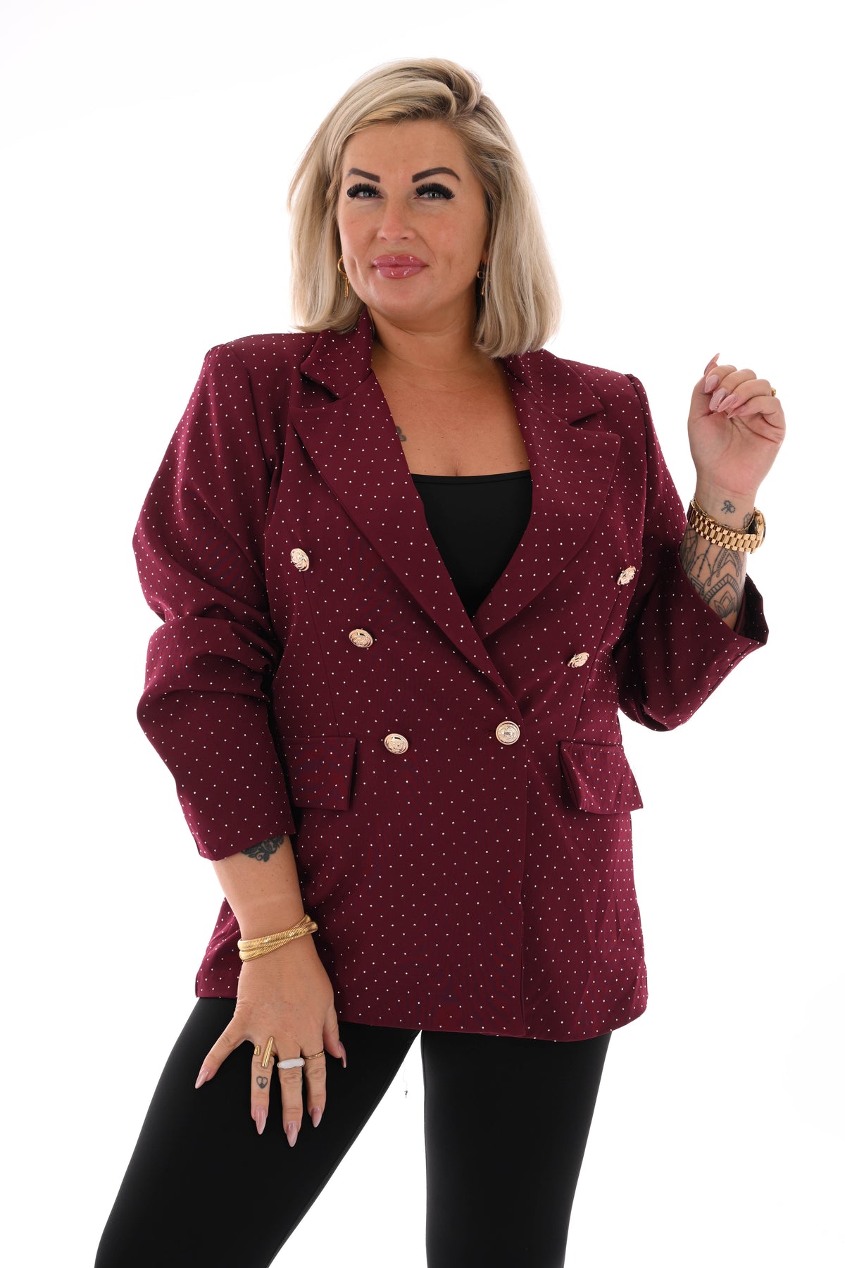 Blazer met strass en knoopsluiting bordeaux