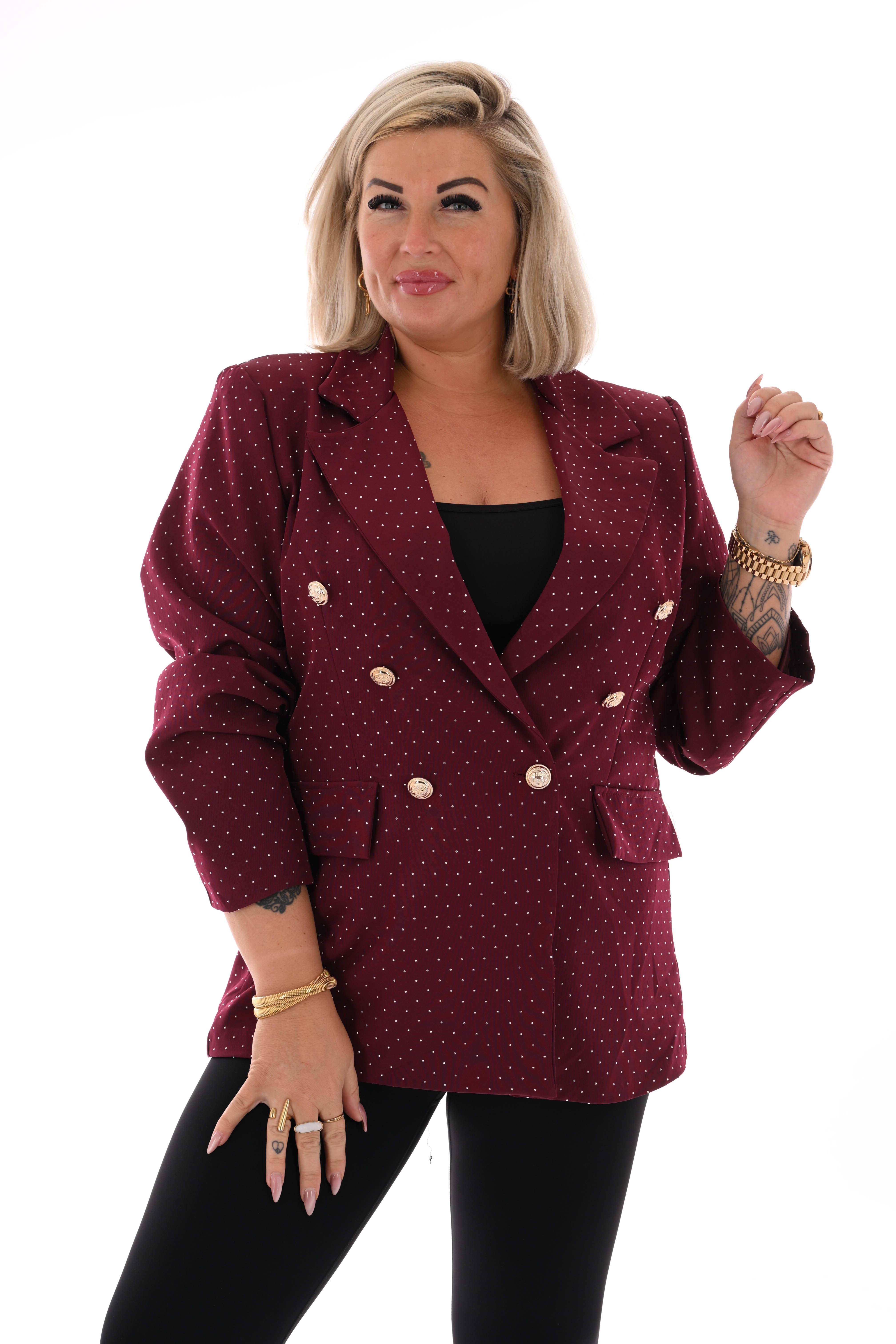 Blazer met strass en knoopsluiting bordeaux