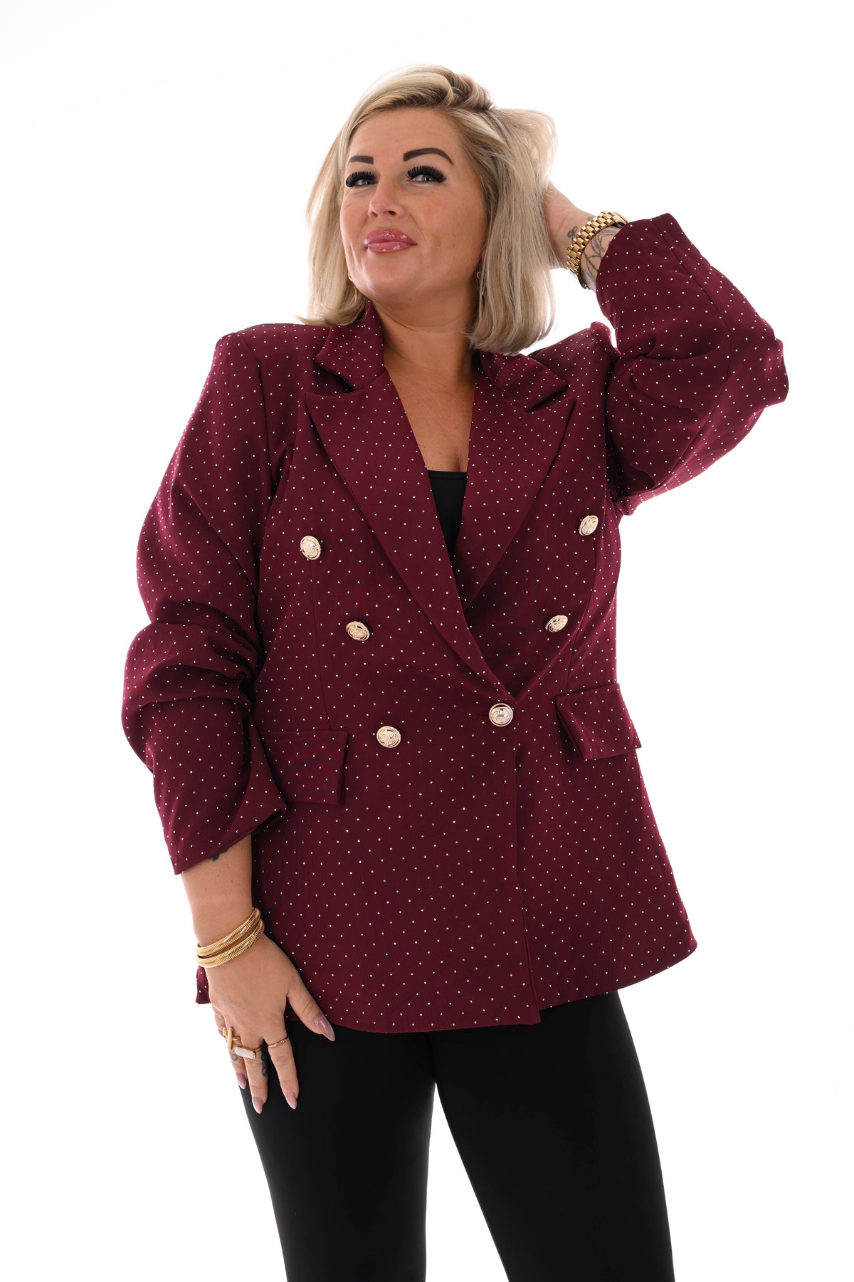 Blazer met strass en knoopsluiting bordeaux