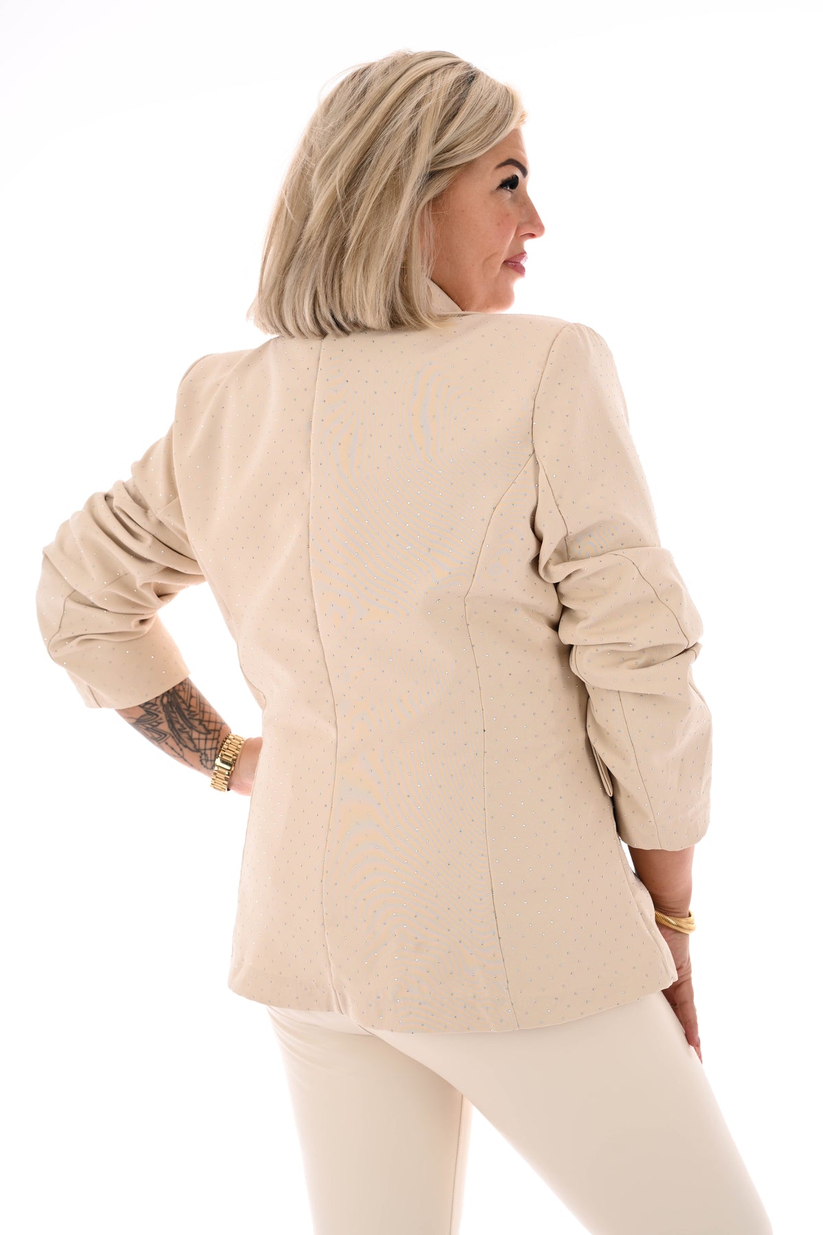 Blazer met strass en knoopsluiting beige