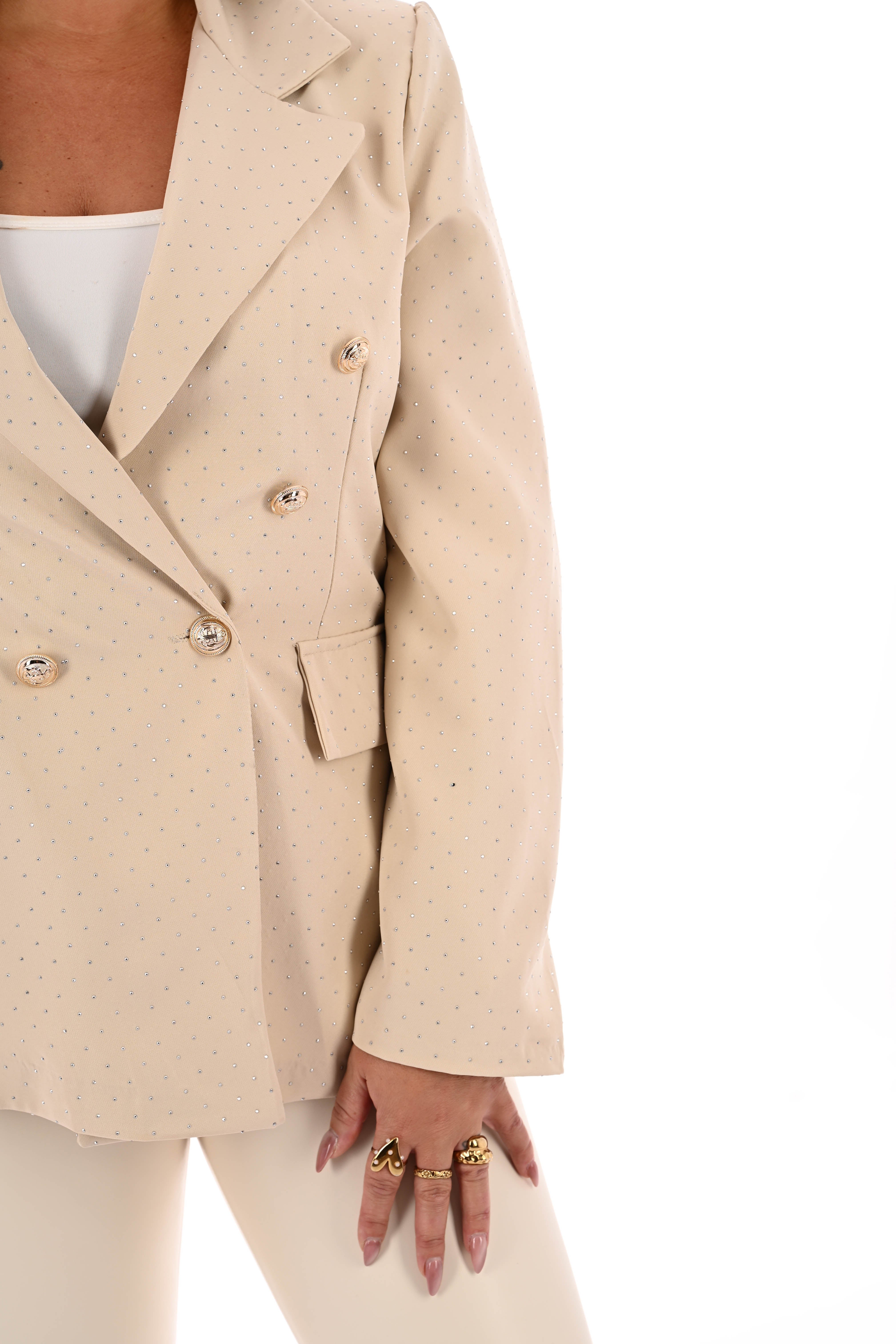 Blazer met strass en knoopsluiting beige