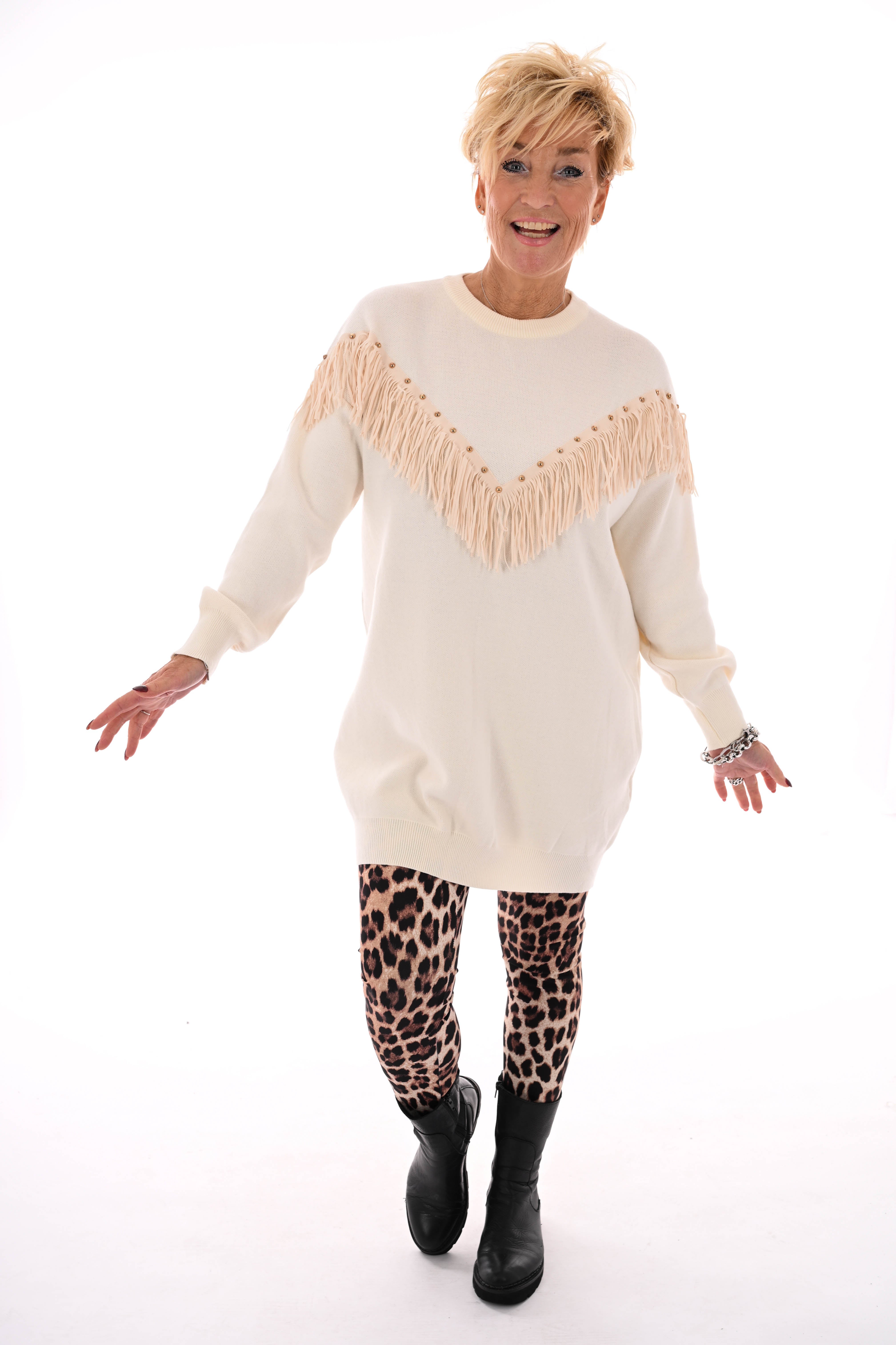 Tuniek franjes met studs creme