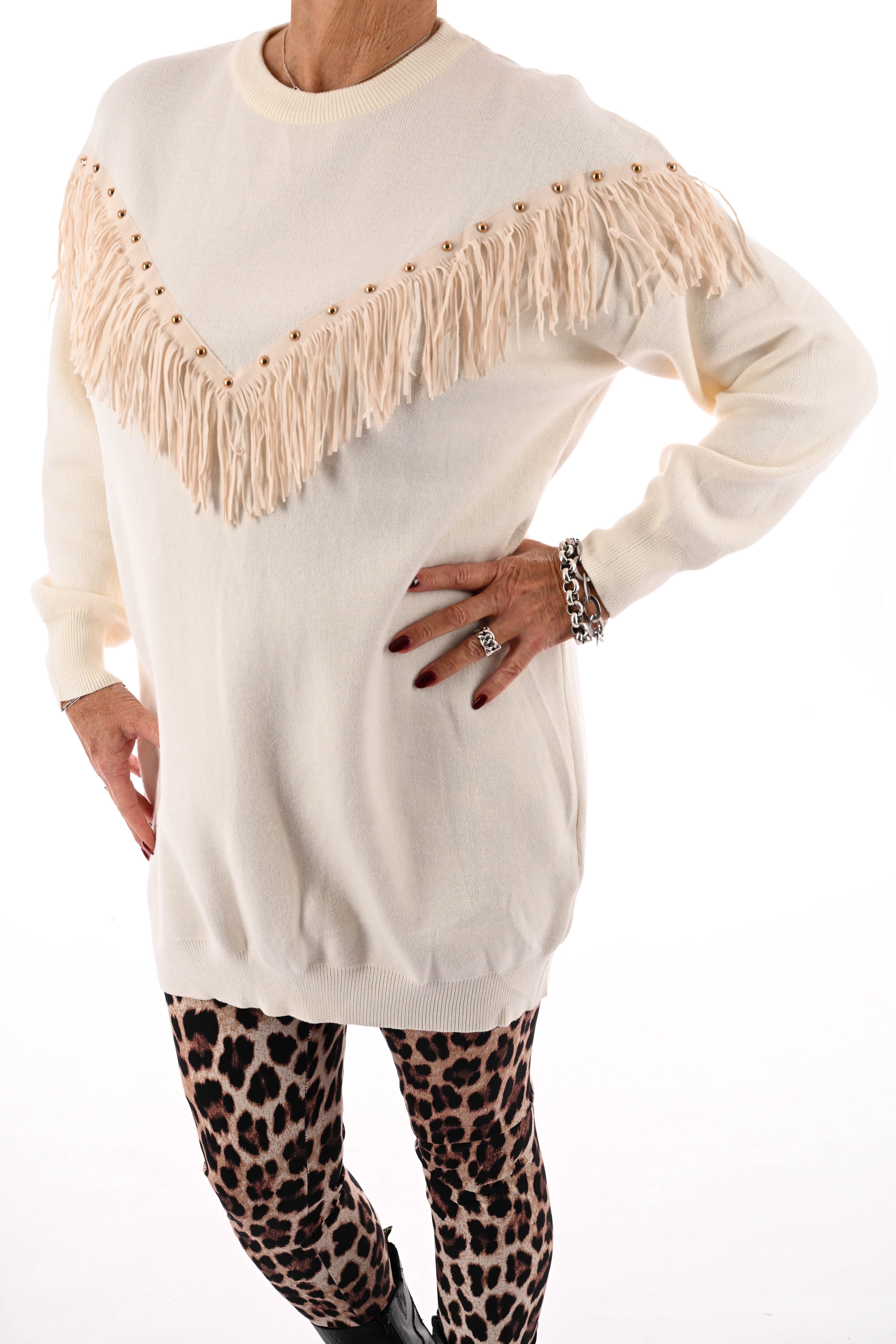 Tuniek franjes met studs creme