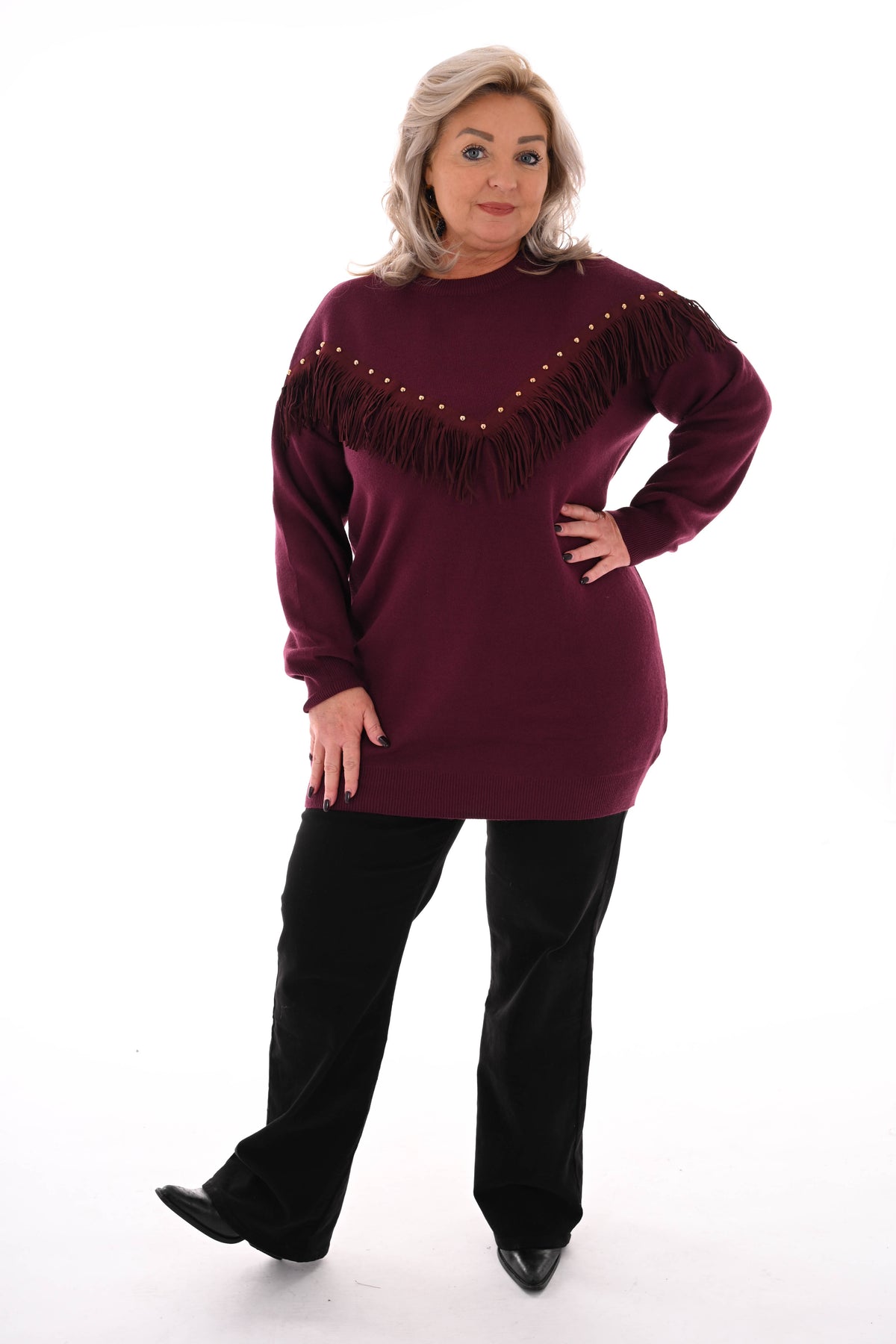 Tuniek franjes met studs aubergine