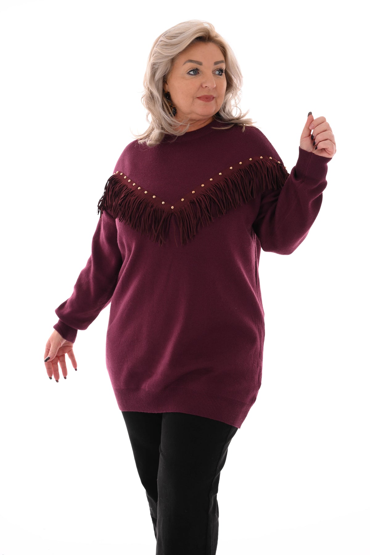 Tuniek franjes met studs aubergine