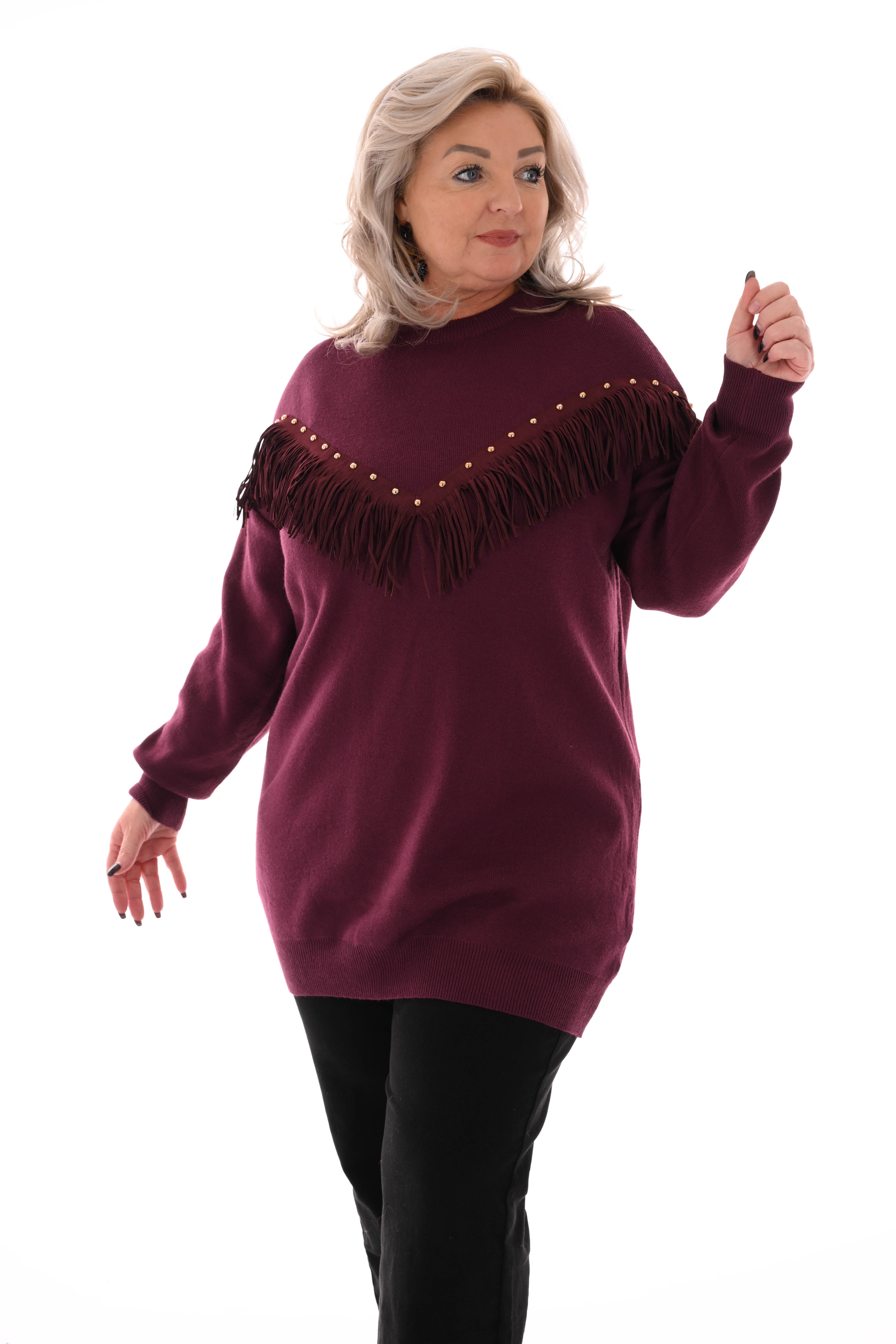 Tuniek franjes met studs aubergine