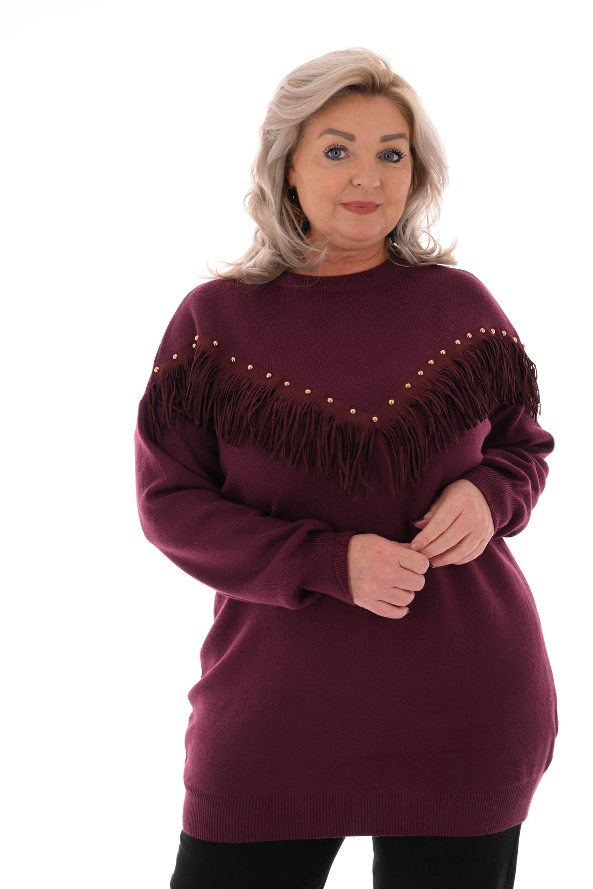 Tuniek franjes met studs aubergine