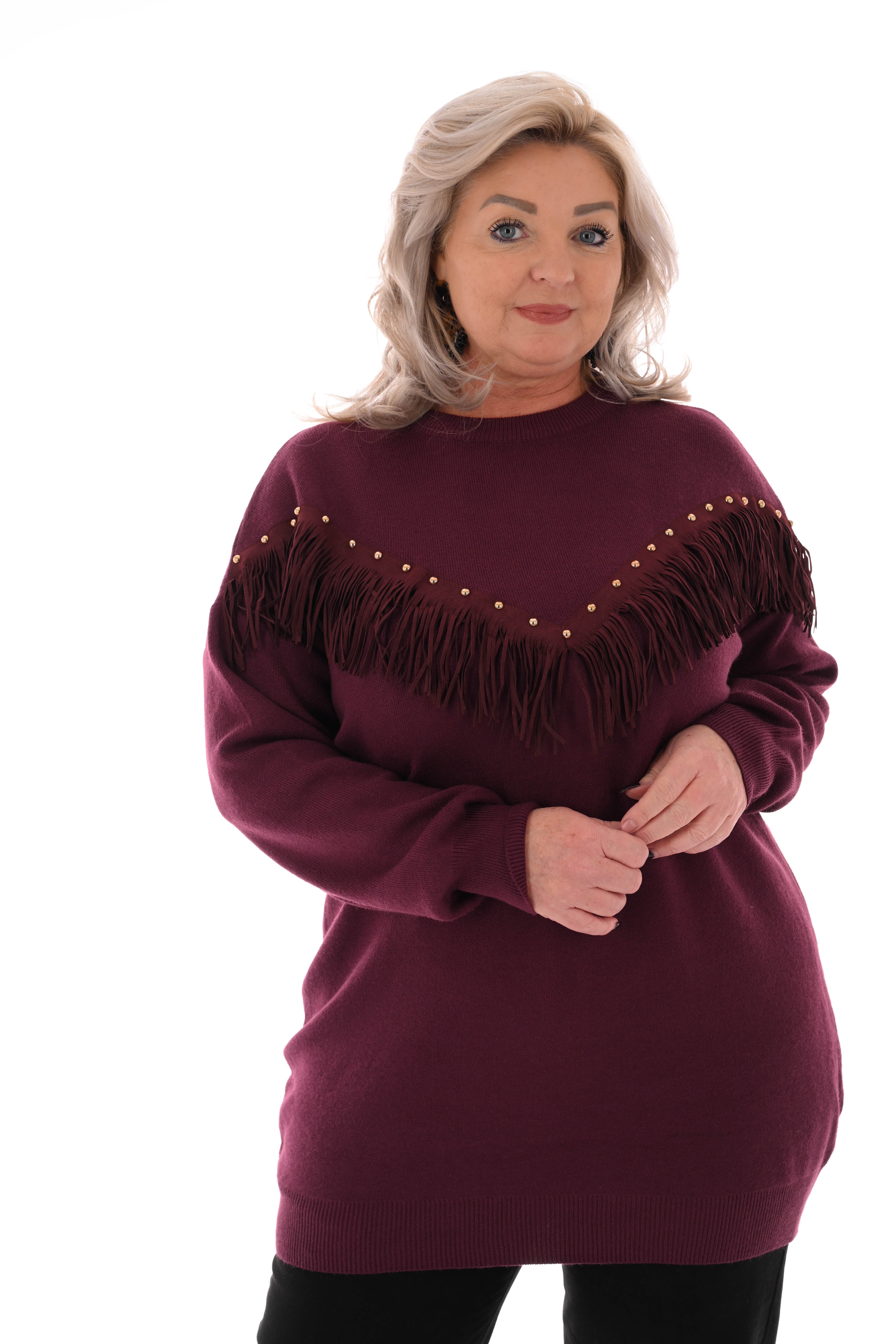 Tuniek franjes met studs aubergine