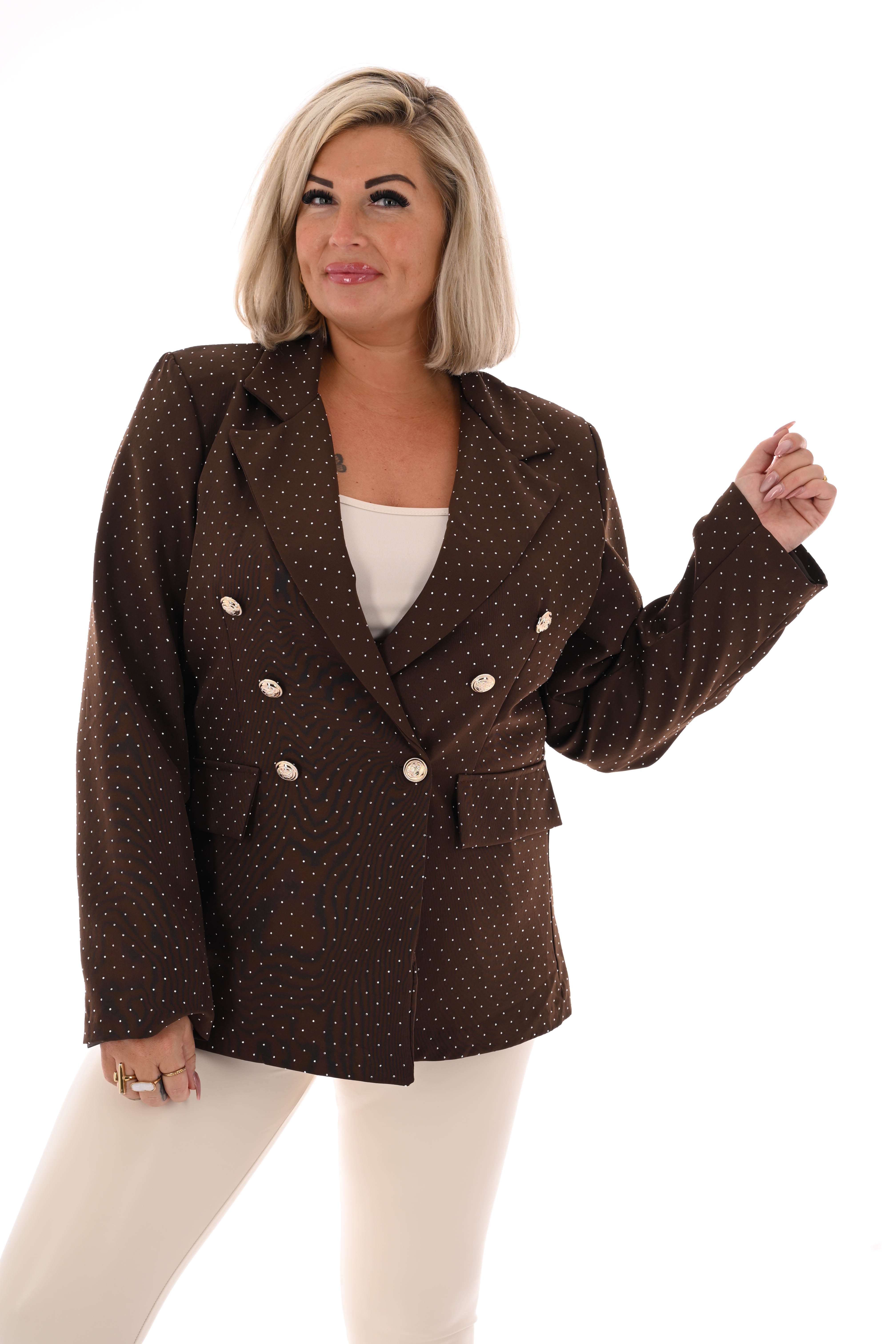 Blazer met strass en knoopsluiting bruin