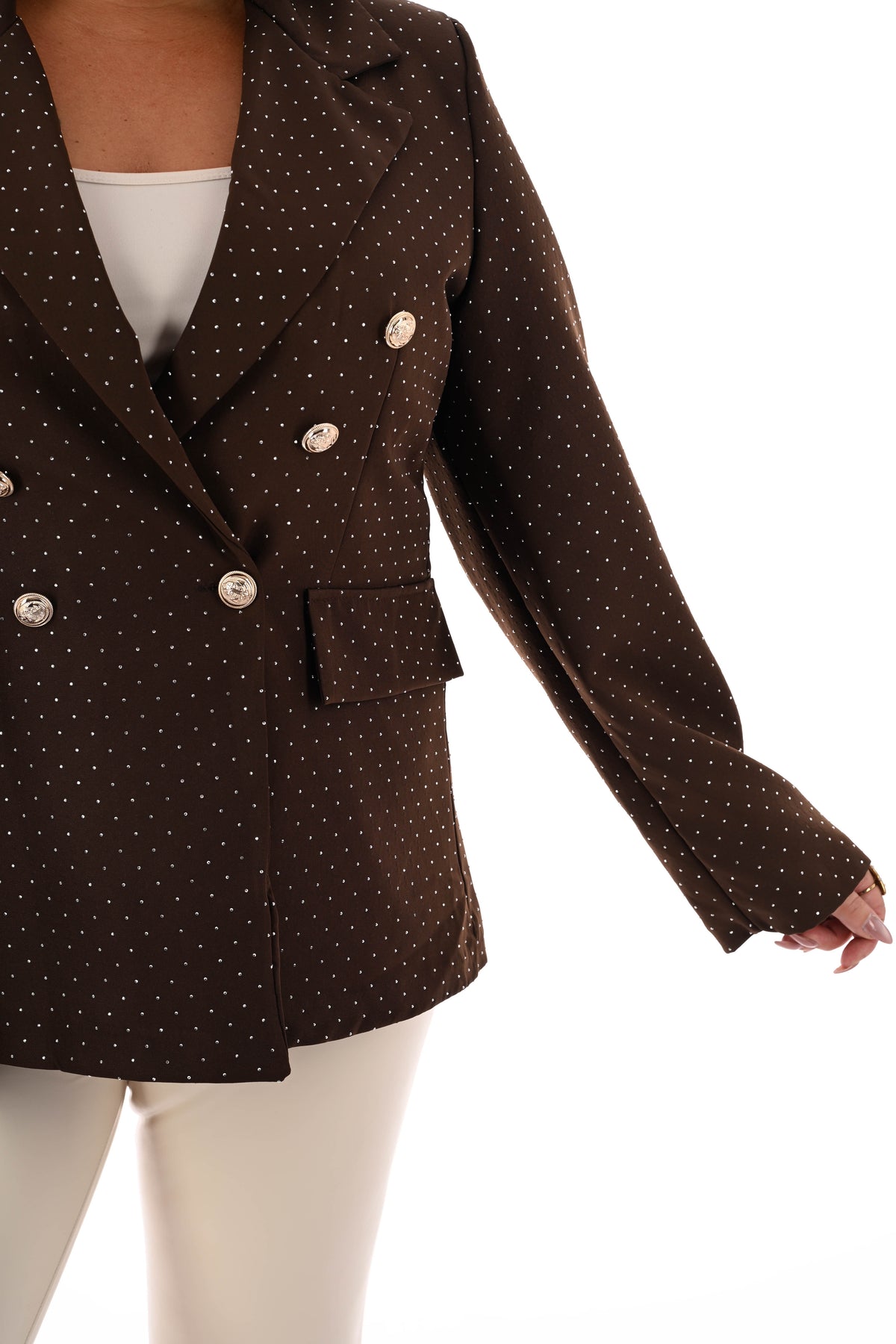 Blazer met strass en knoopsluiting bruin