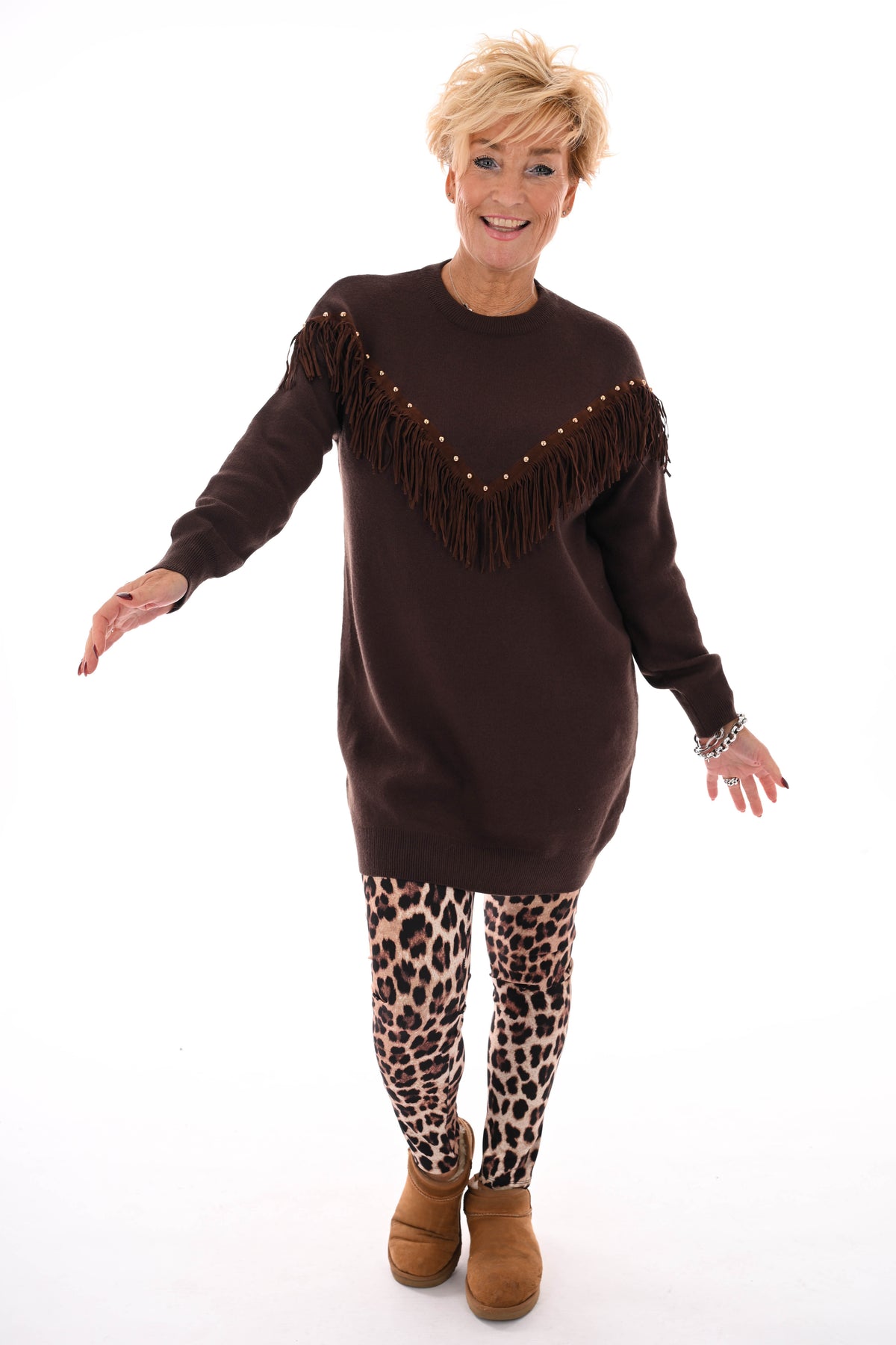 Tuniek franjes met studs bruin