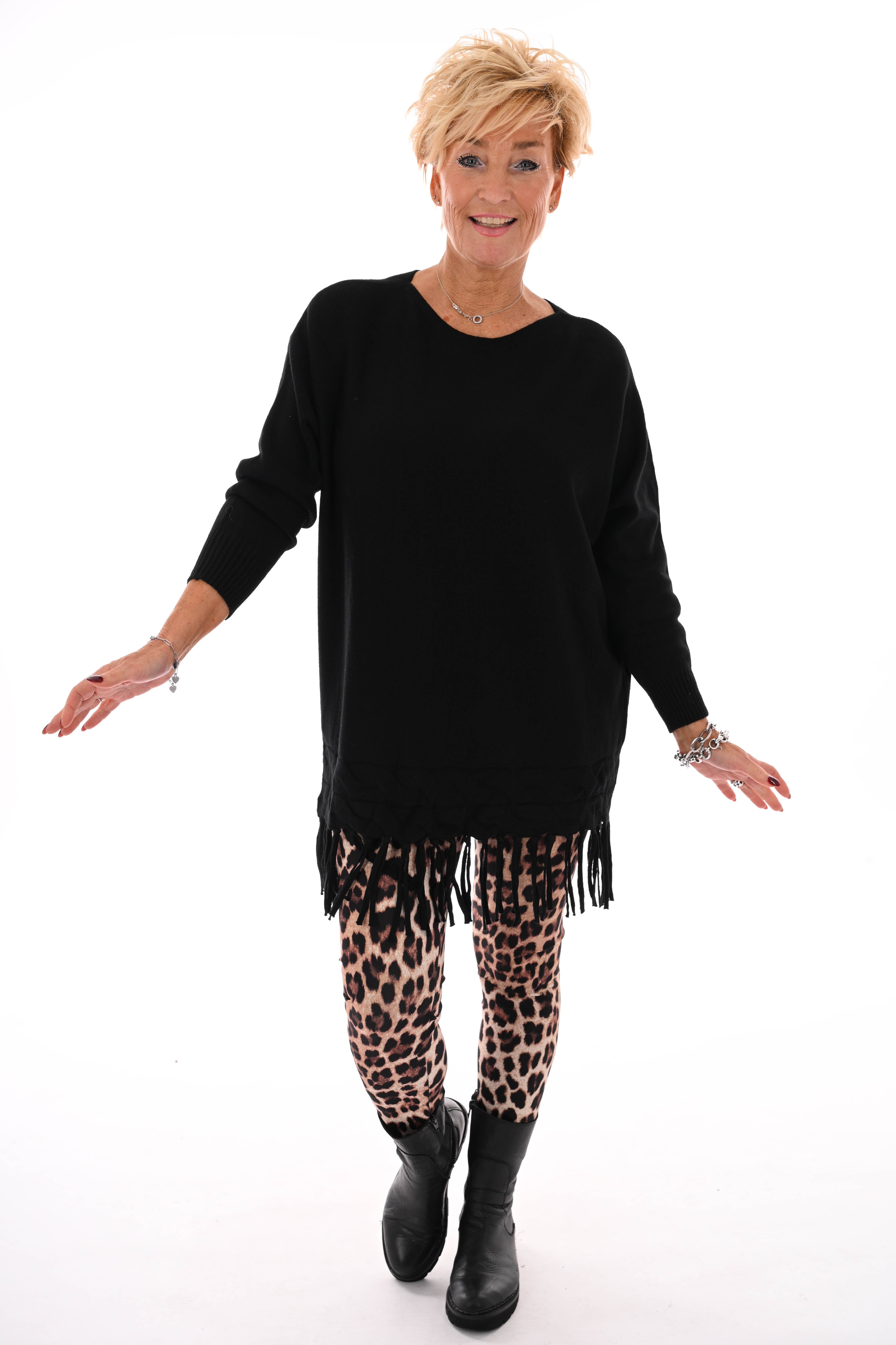 Trui met franjes zwart