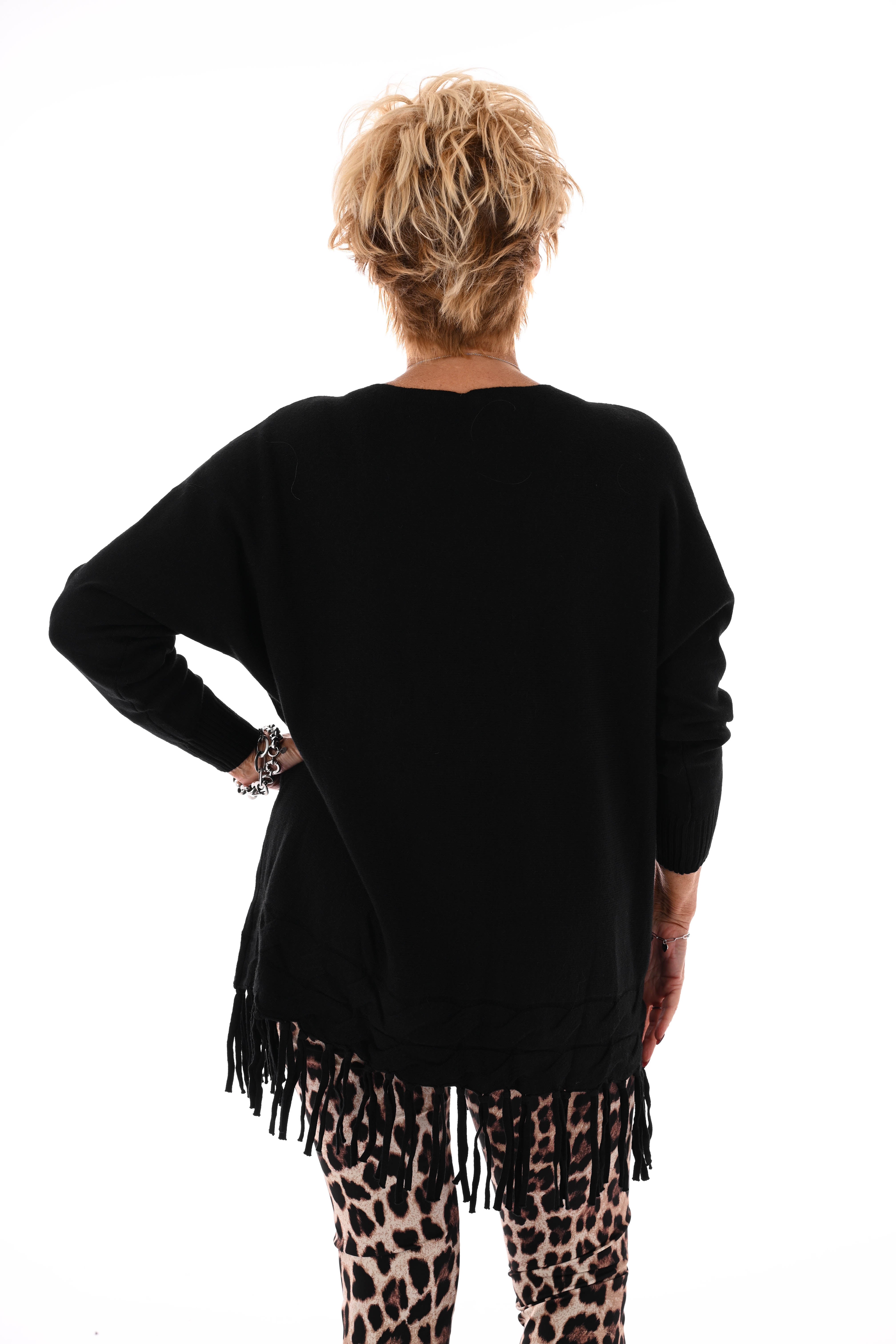 Trui met franjes zwart