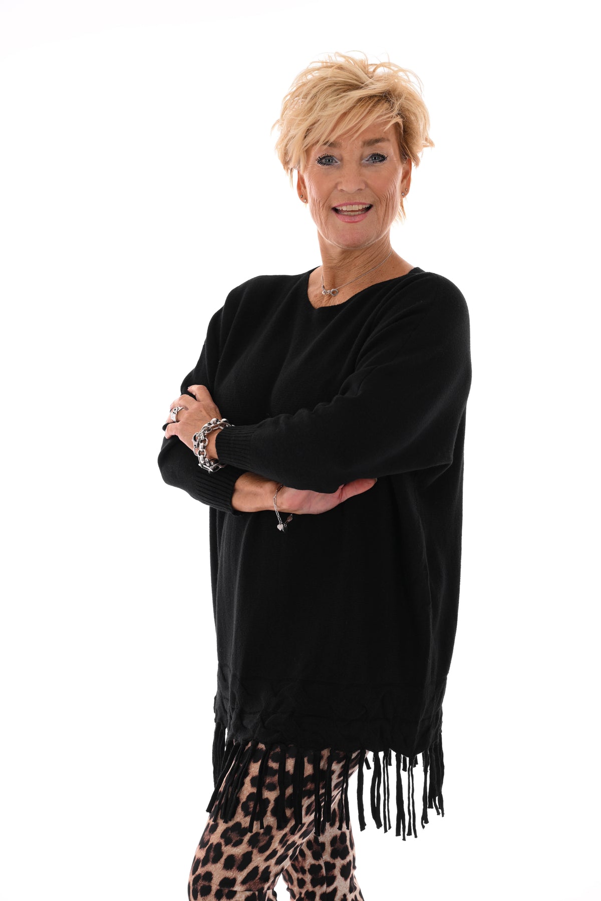 Trui met franjes zwart