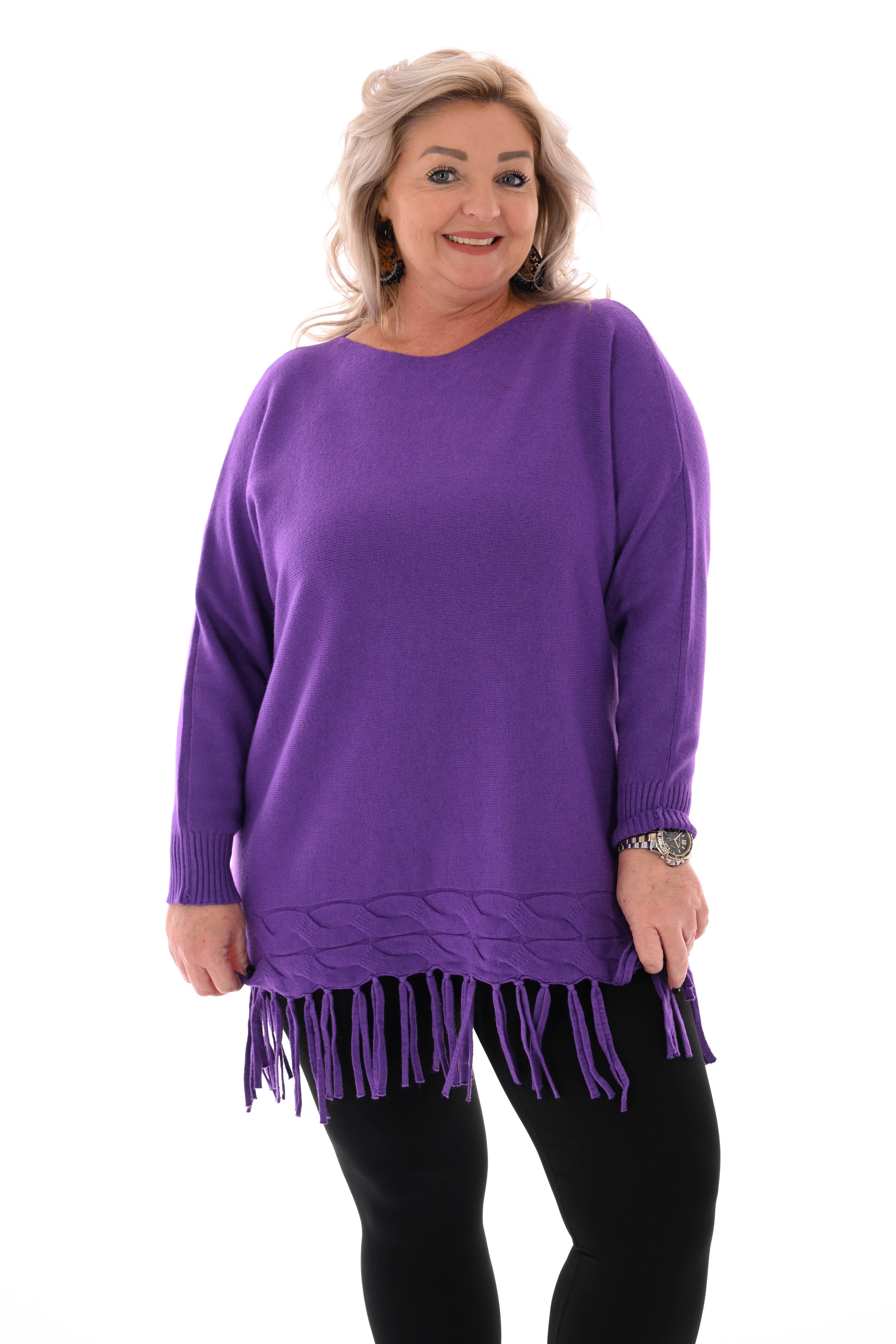 Trui met franjes paars