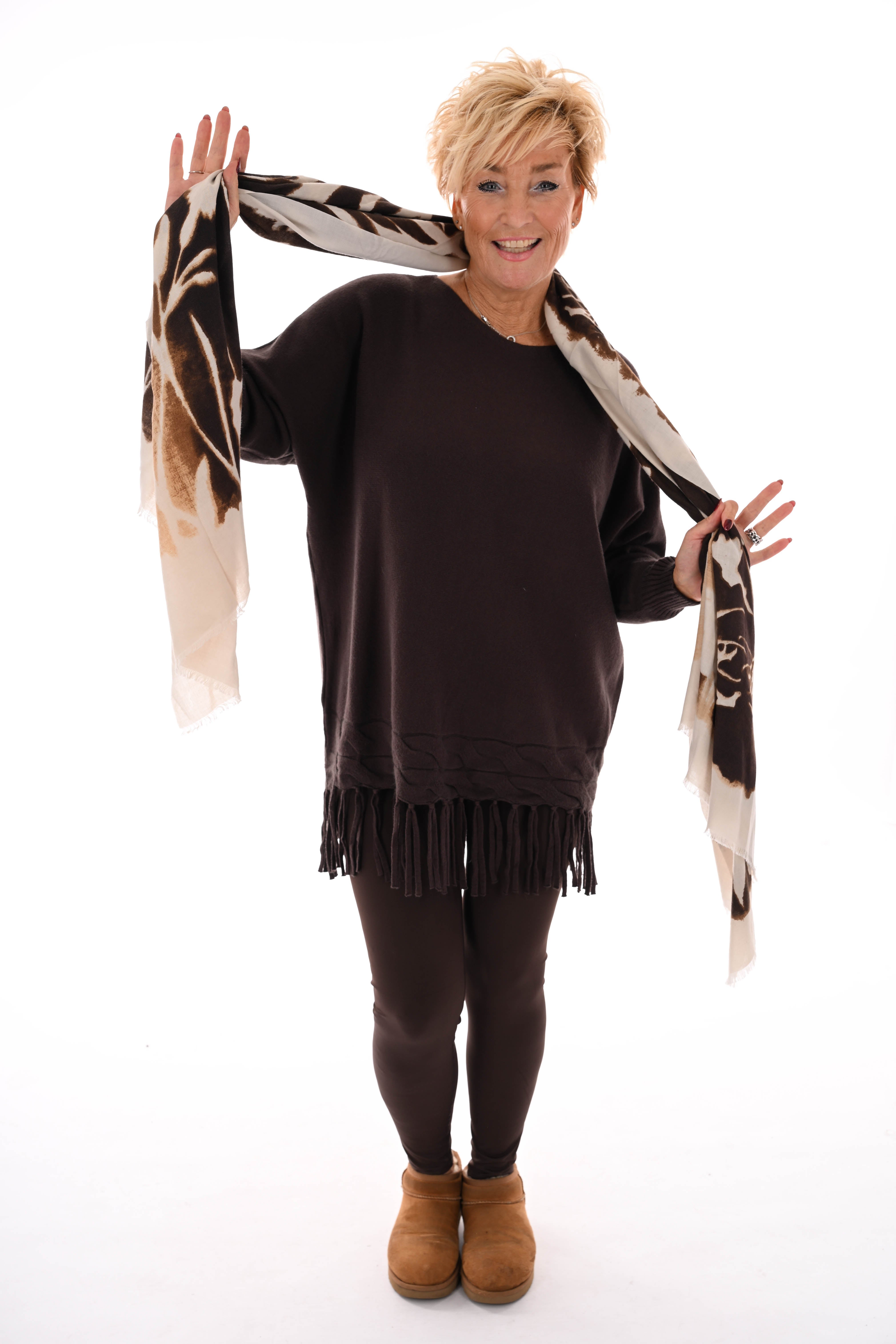 Trui met franjes donkerbruin