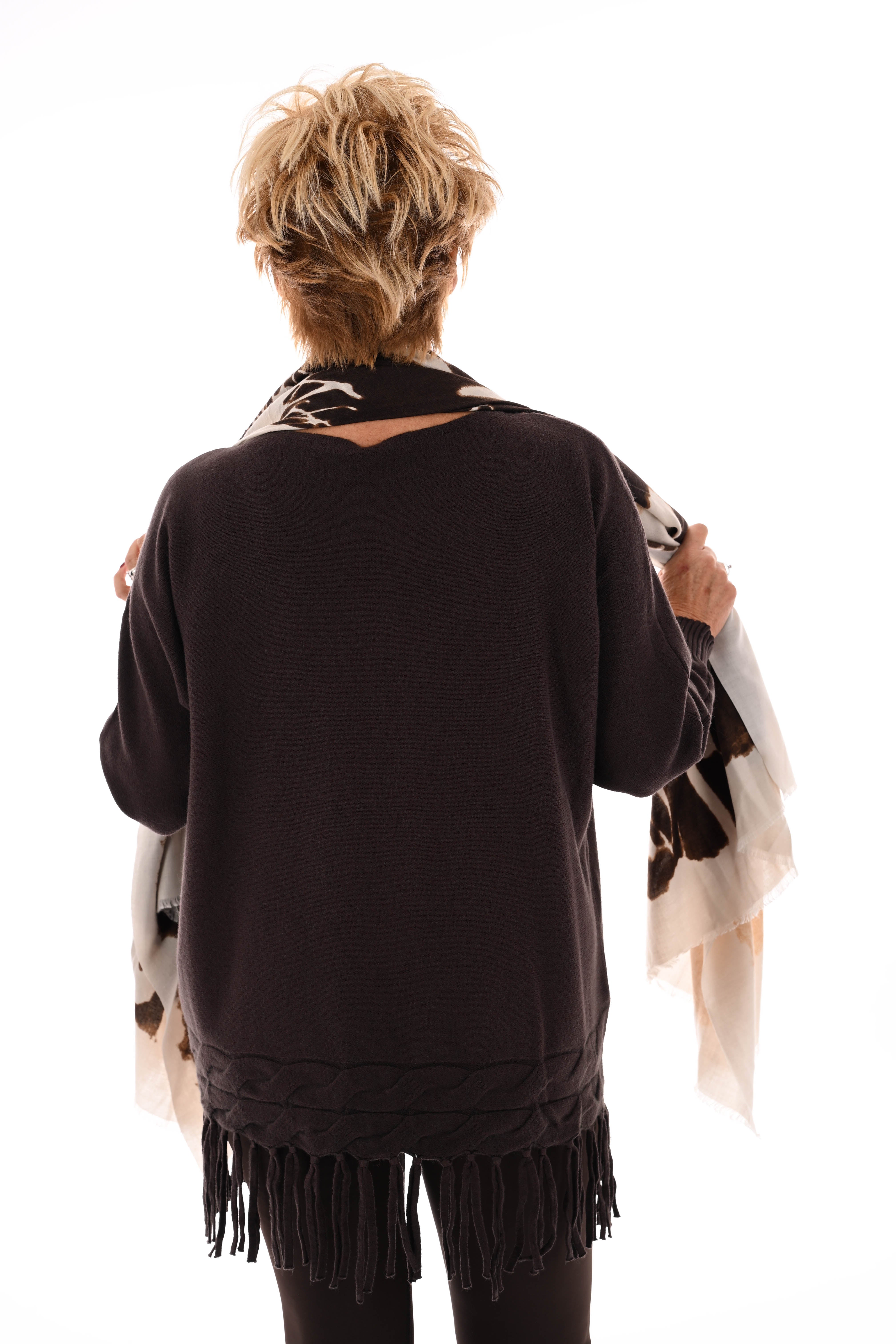 Trui met franjes donkerbruin