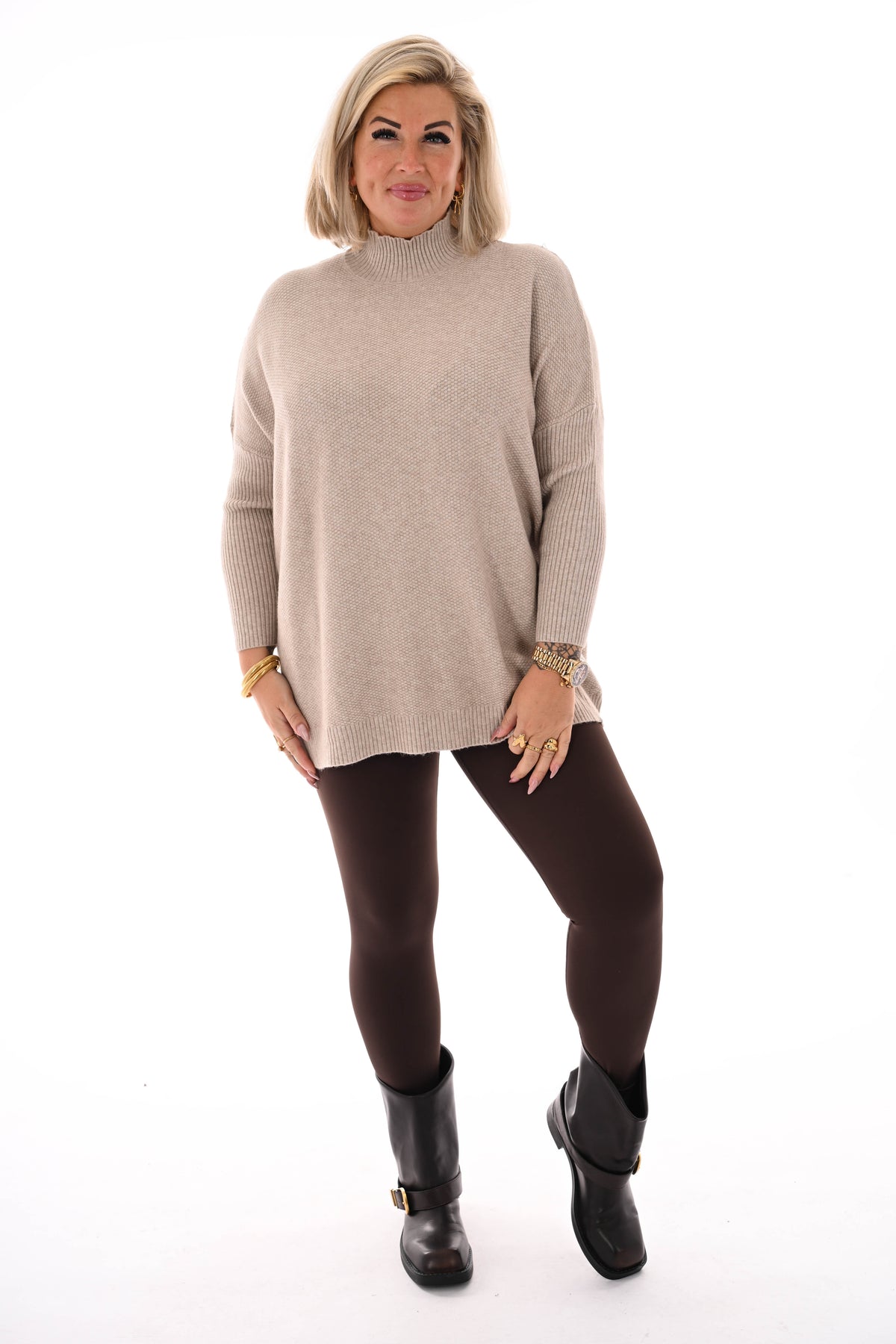 Trui structuur uni taupe