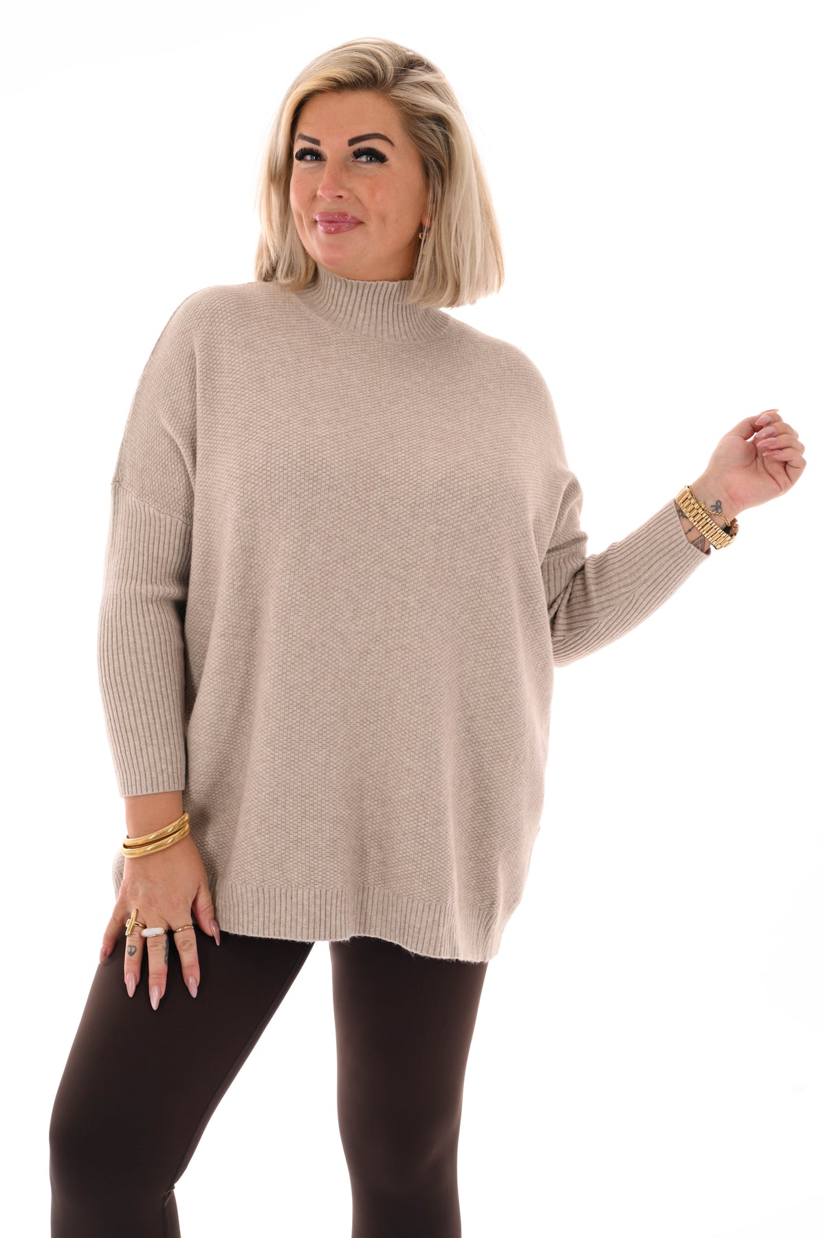 Trui structuur uni taupe