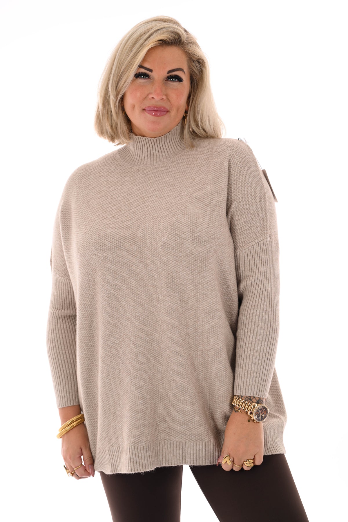 Trui structuur uni taupe