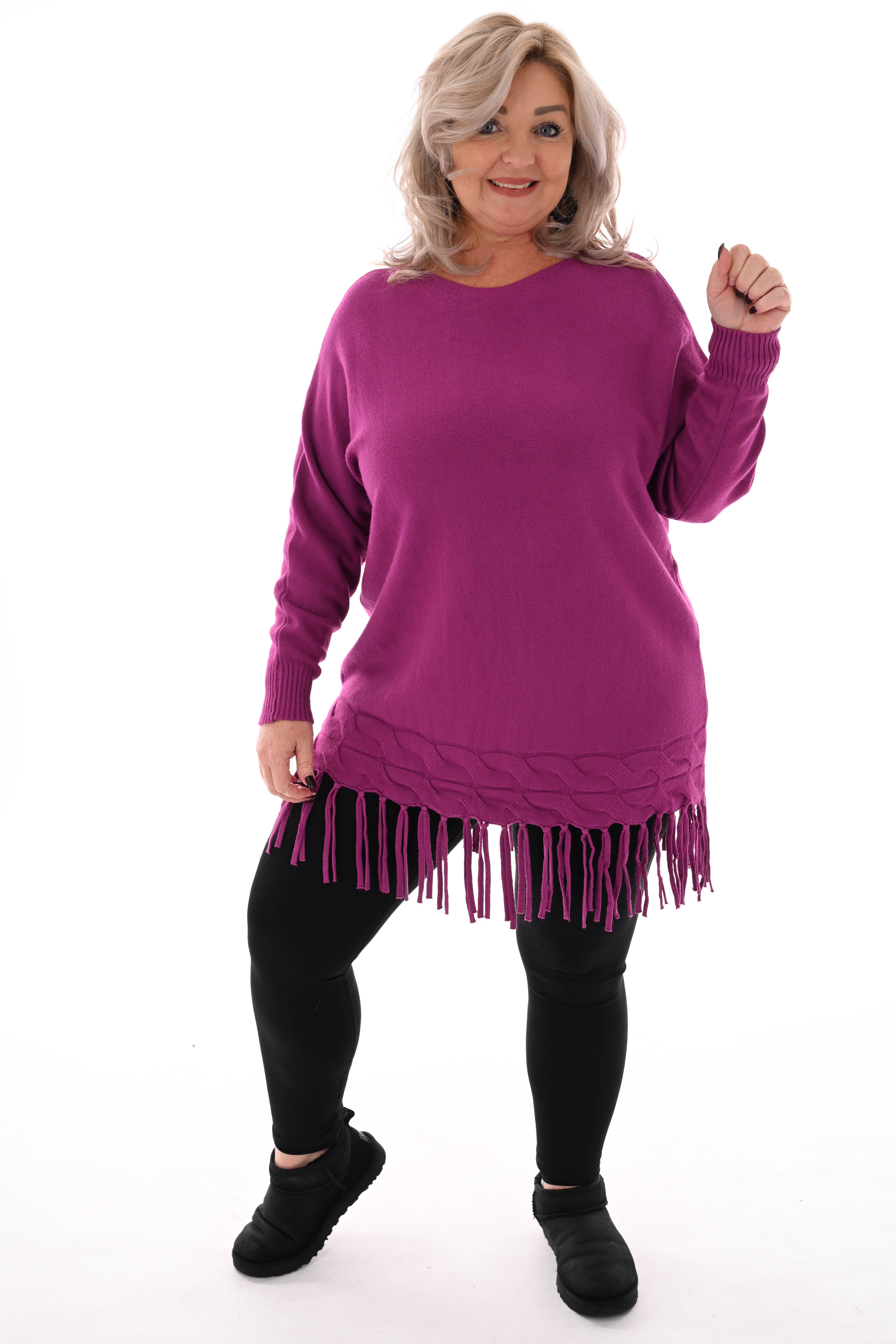 Trui met franjes cyclaam