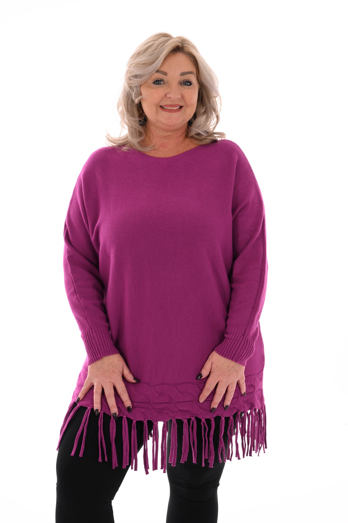 Trui met franjes cyclaam