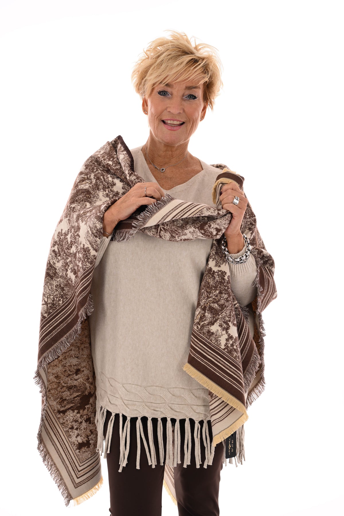 Trui met franjes beige