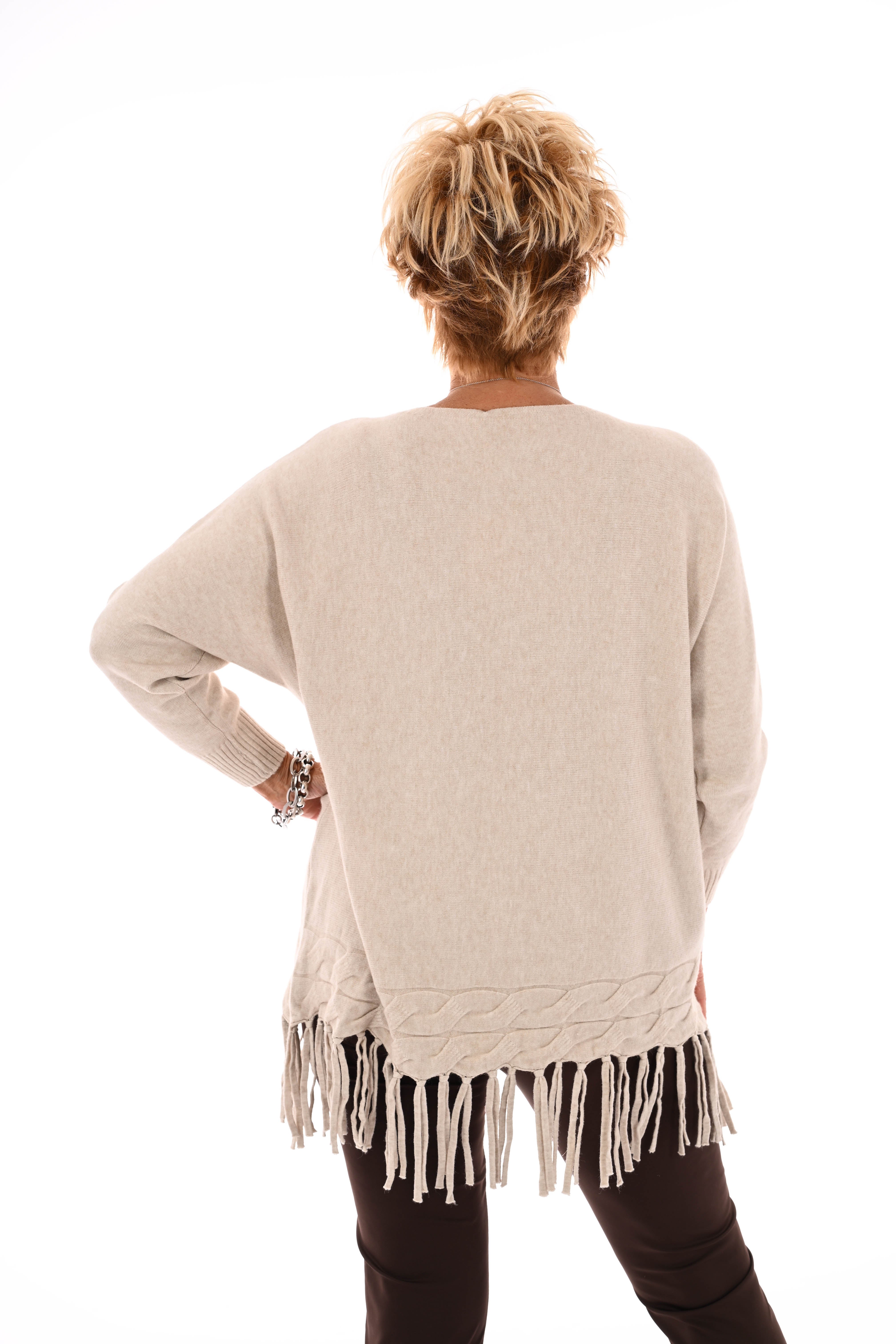 Trui met franjes beige